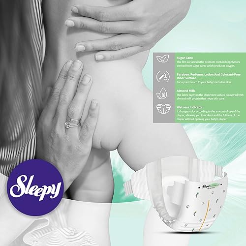 Miniatura 4 de SOHO Pañales Sleepy Natural para bebé, hechos de algodón orgánico y extracto de bambú, máxima comodidad y sequedad, indicador de humedad, superficie