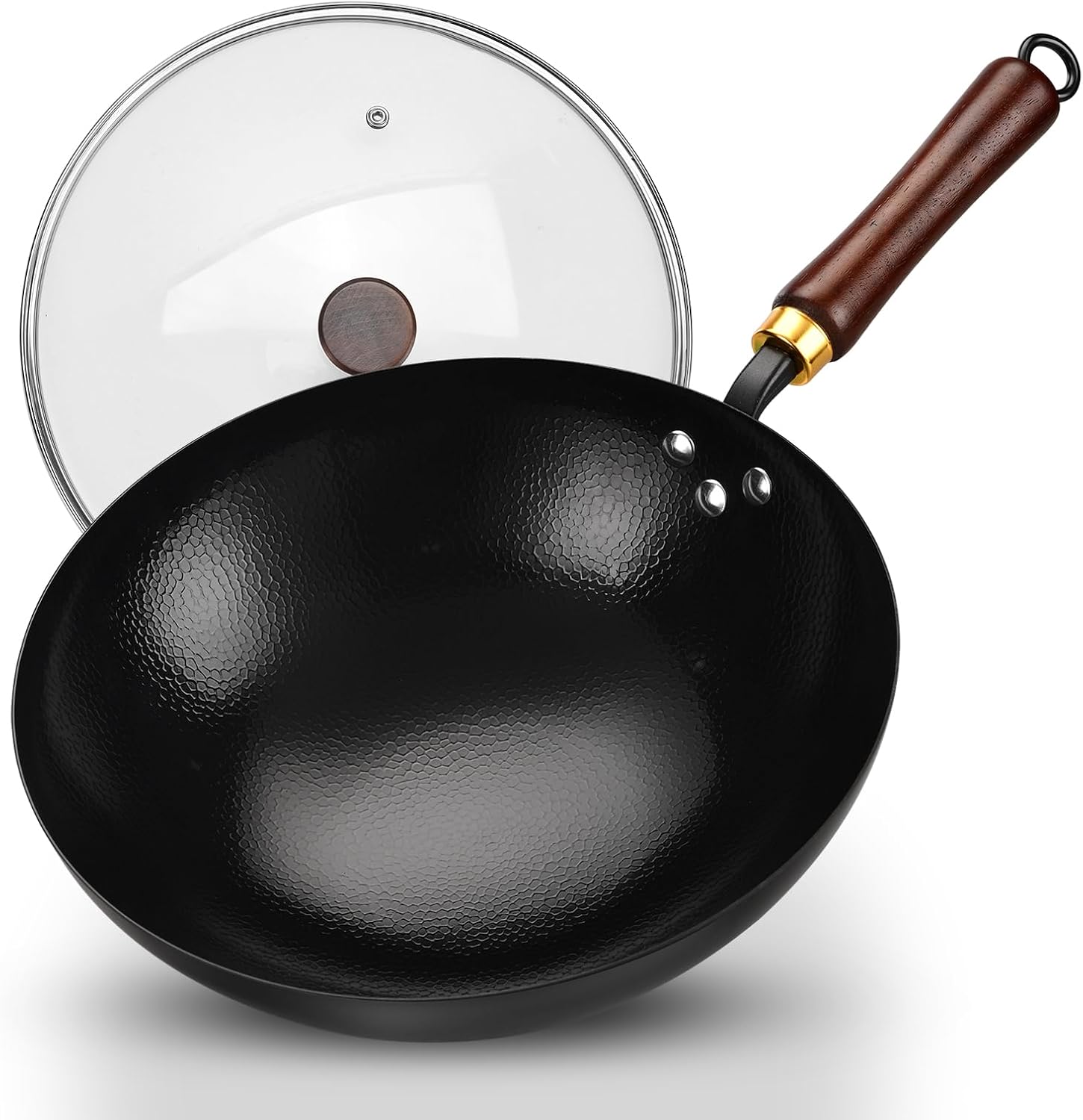 Wok de Acero al Carbono con Tapa de Vidrio, Antiadherente, 13.4 pulgadas