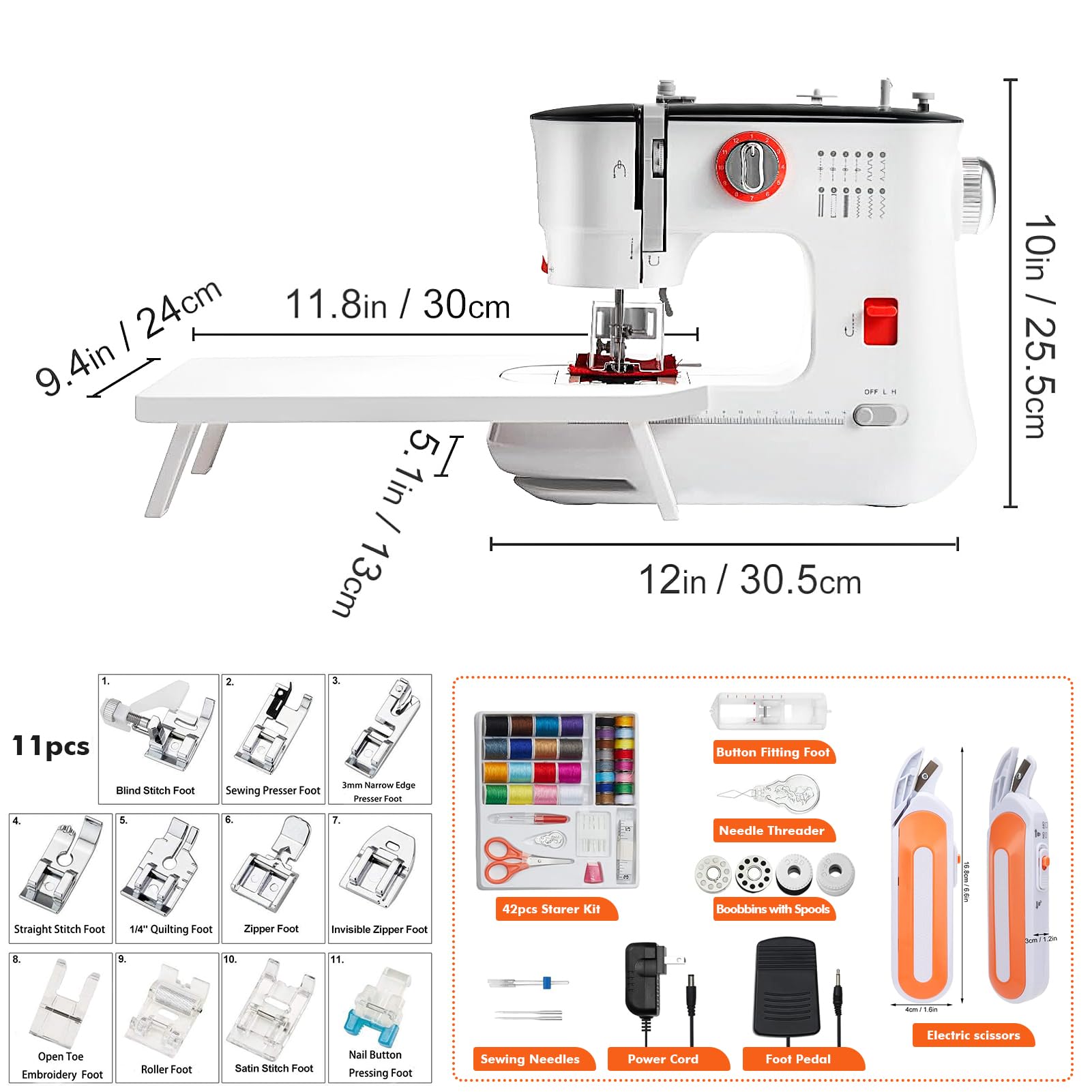 Máquina de Coser Profesional Eléctrica - 12 Puntadas, Kit Con Mesa de Expansión, Líneas Dobles, Simple y Multifuncional Para Uso Doméstico
