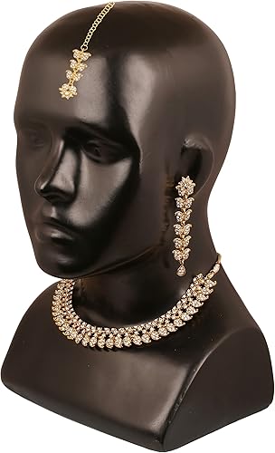 Miniatura 7 de Touchstone Conjunto de joyas indias para mujer, collar de boda, collar de oro, gargantilla de bollywood, aretes de diamantes de imitación, disfraz