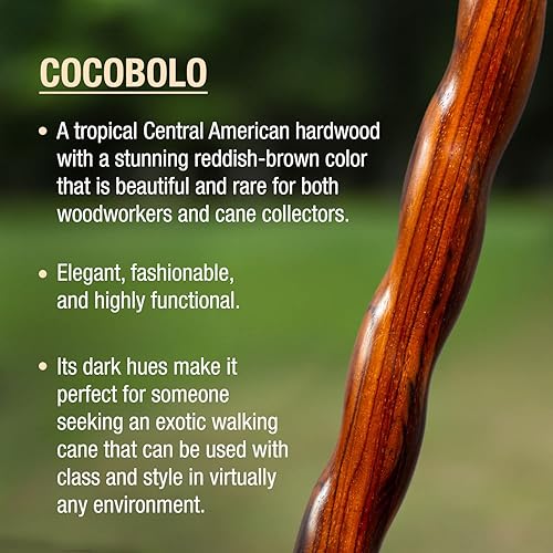 Miniatura 3 de Brazos trenzado Cocobolo bastón de madera exótica, 37inch, fabricado en EE. UU.