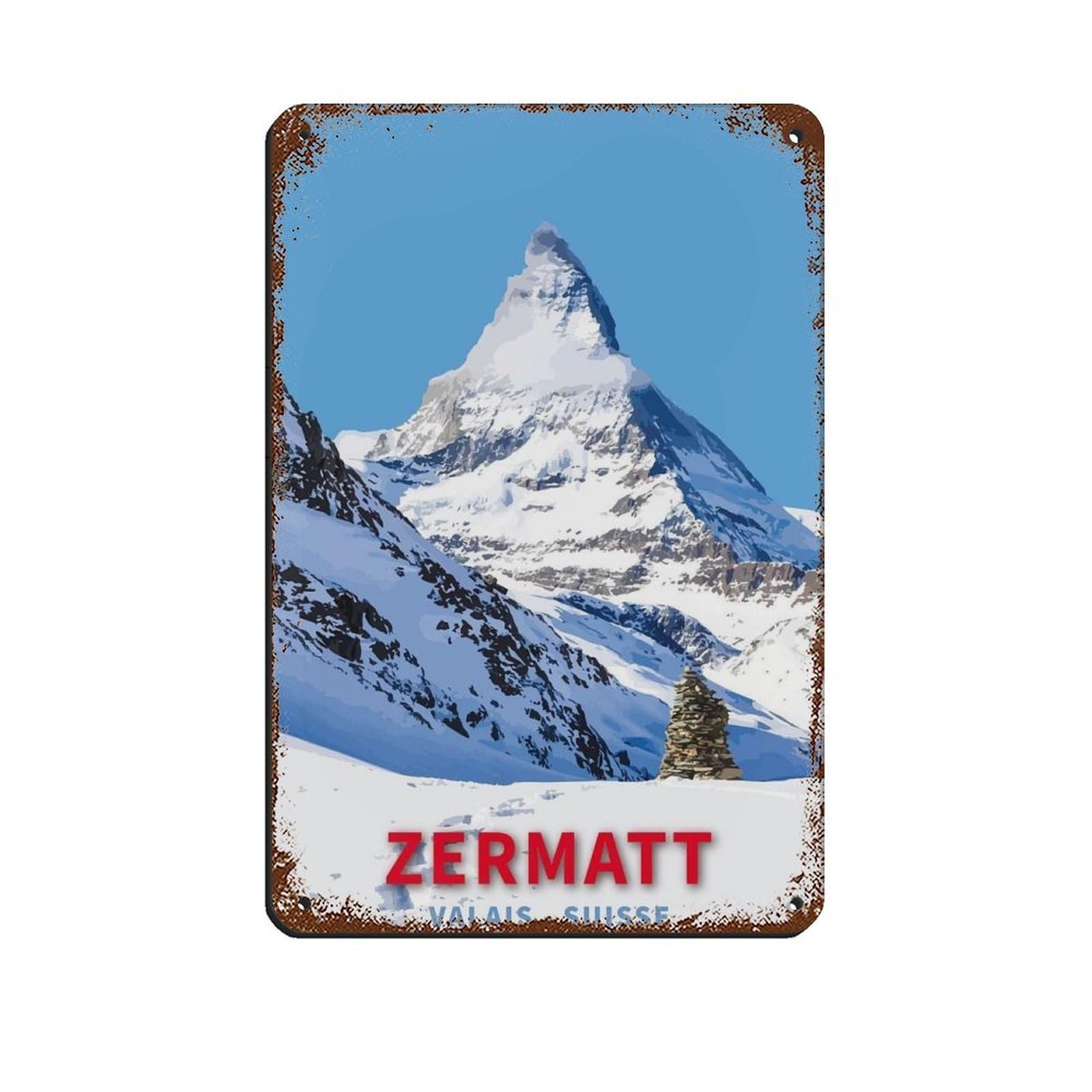 Skiing Travel Poster Zermatt Ski Switzerland Travel Retro Poster Metal Tin Sign Chic Art Retro Iron Painting Bar People Cave Cafe Family Garage Poster Wall Decoration 8x12inch(20x30cm)