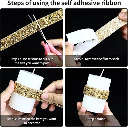 Miniatura 6 de Dowarm Cinta de diamantes de imitación plateada de 3 yardas, cinta autoadhesiva de diamantes de imitación, tiras brillantes para manualidades,