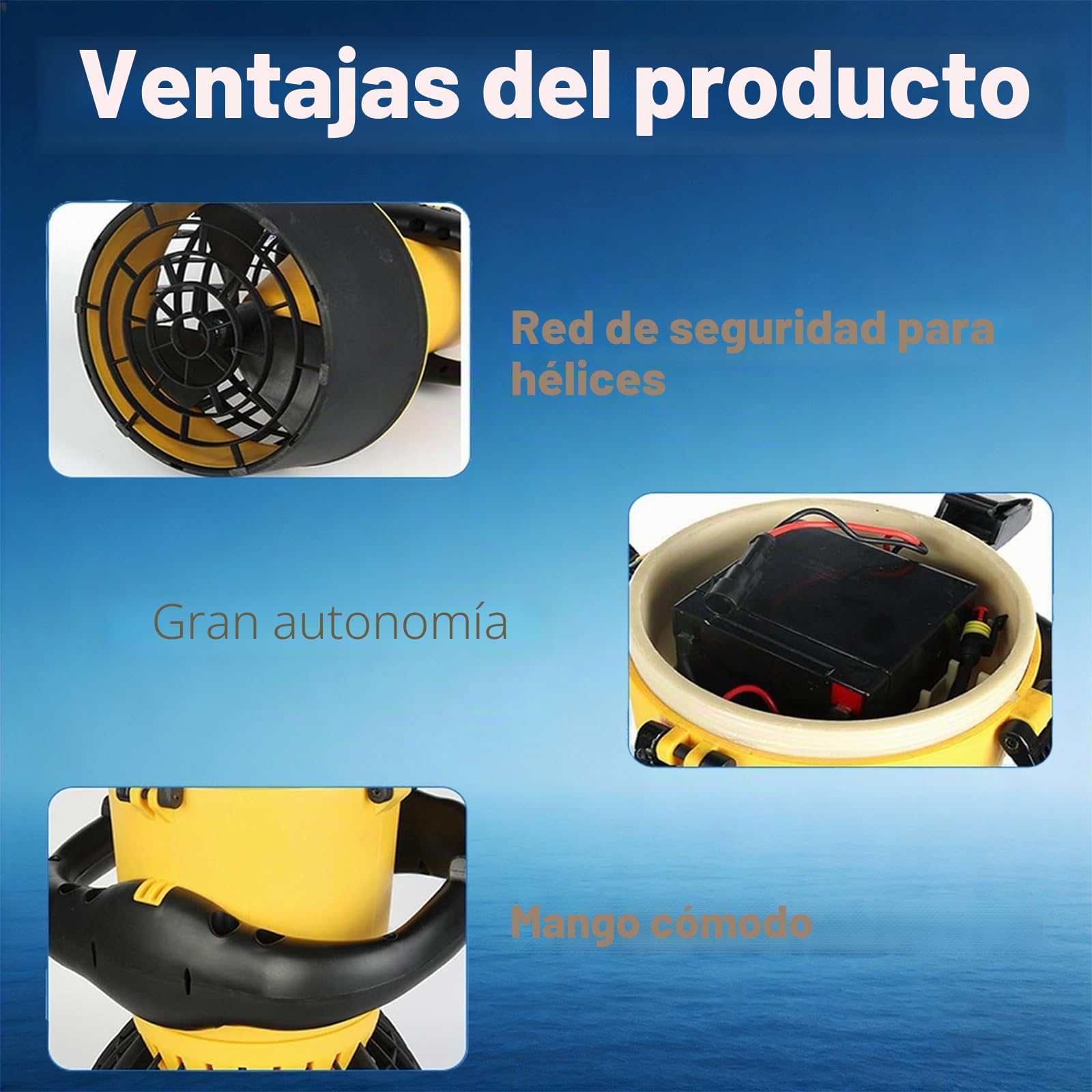 Scooter subacuático para Piscina, Scooter subacuático, Scooter de Buceo para Deportes acuáticos con Manillar, Scooter acuático Compacto y portátil para Adultos y niños