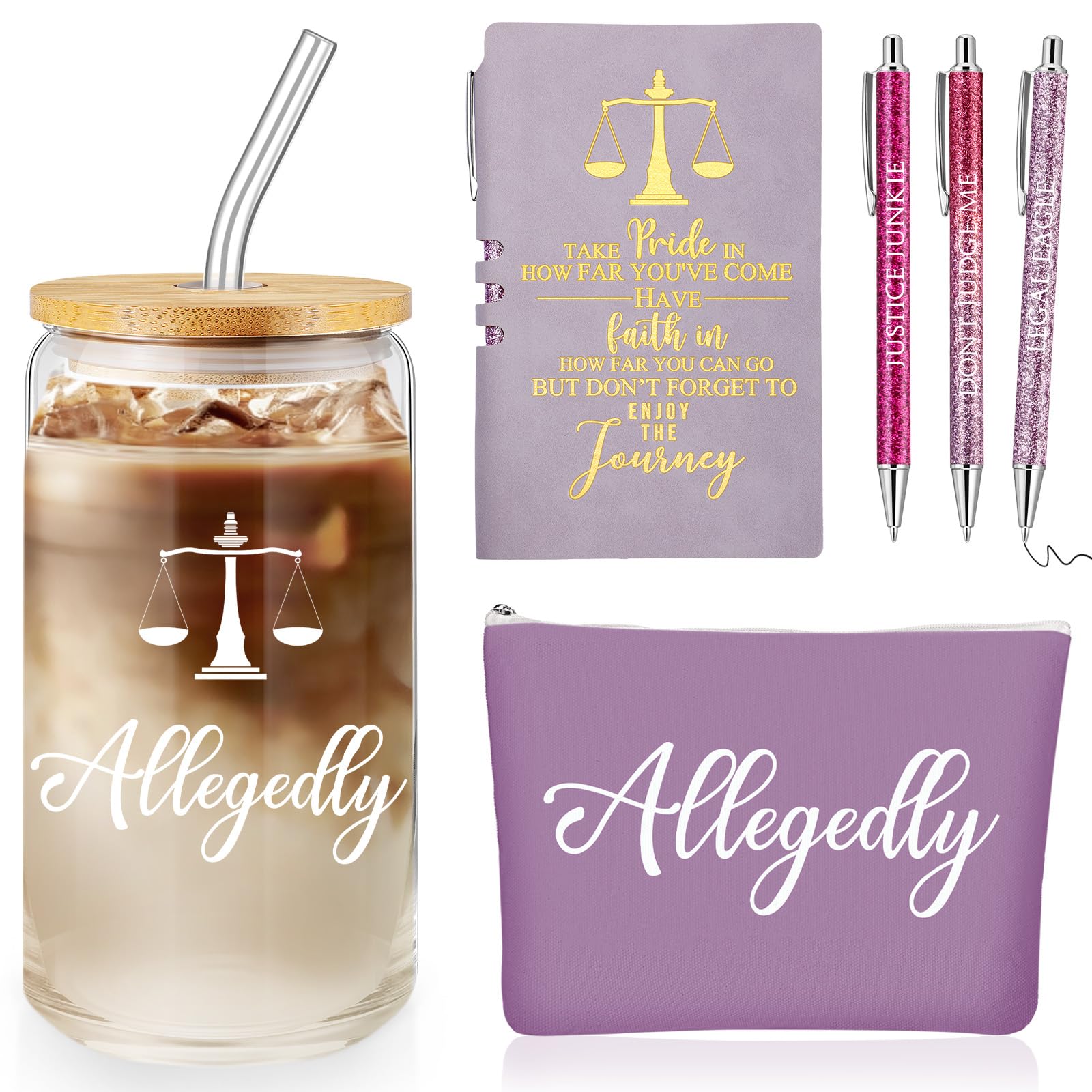 Gobelet en verre avec paille pour le bureau, trousse et carnet