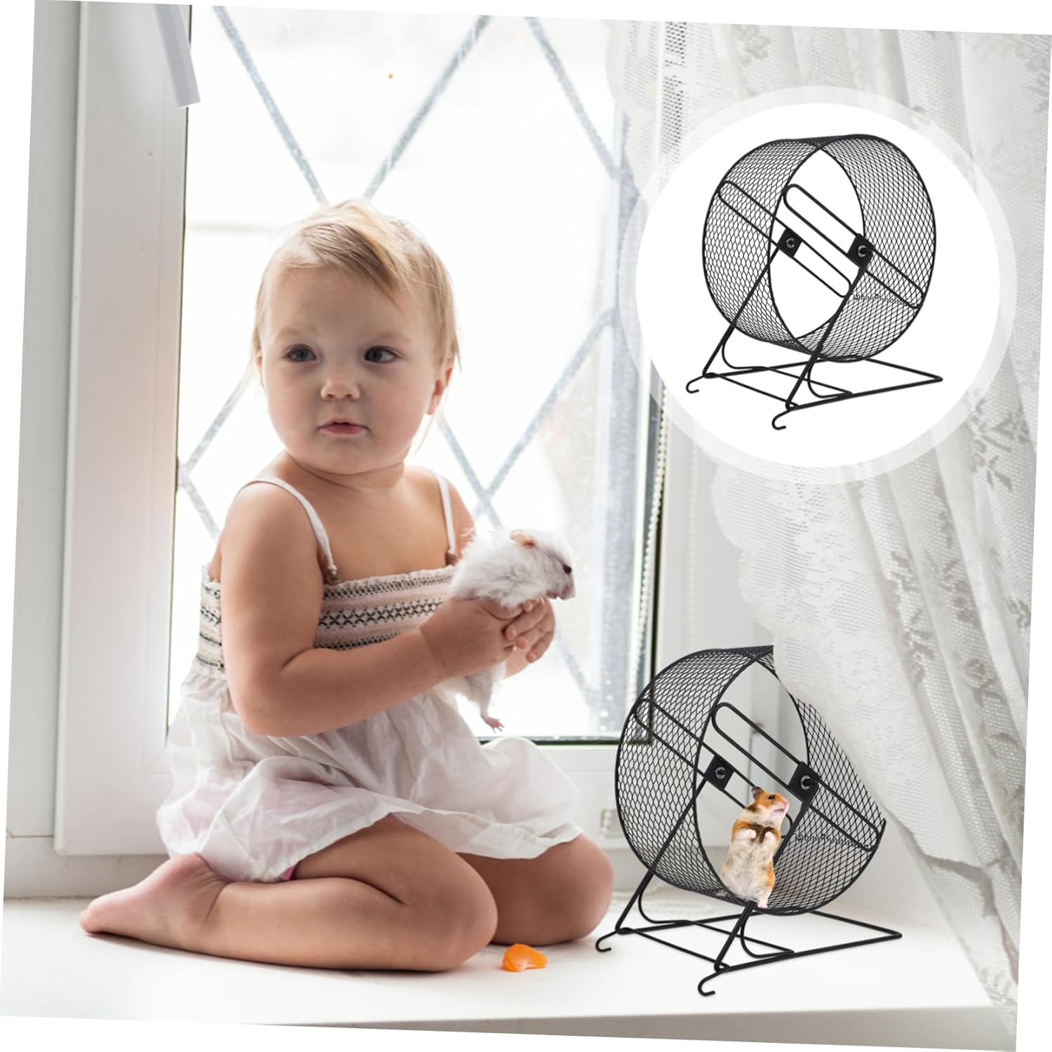 Hamster Running Wheel, Wire Mesh Hamster/Gerbil Wheel Toy with Rack for Small Animals （ Black， 21 ）