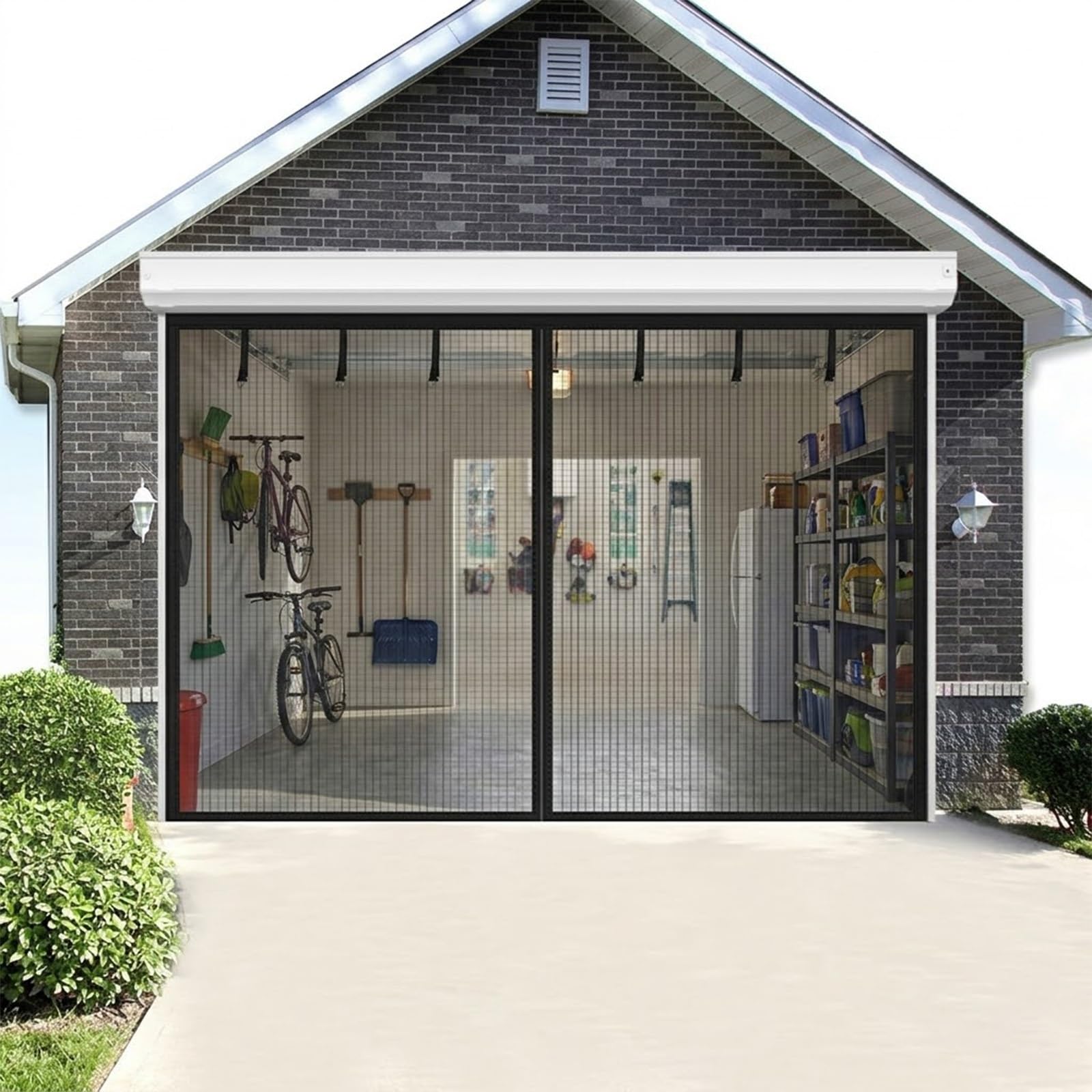 Moustiquaire magnétique pour porte de garage 320x198cm noir rideau anti mouche sans perçage