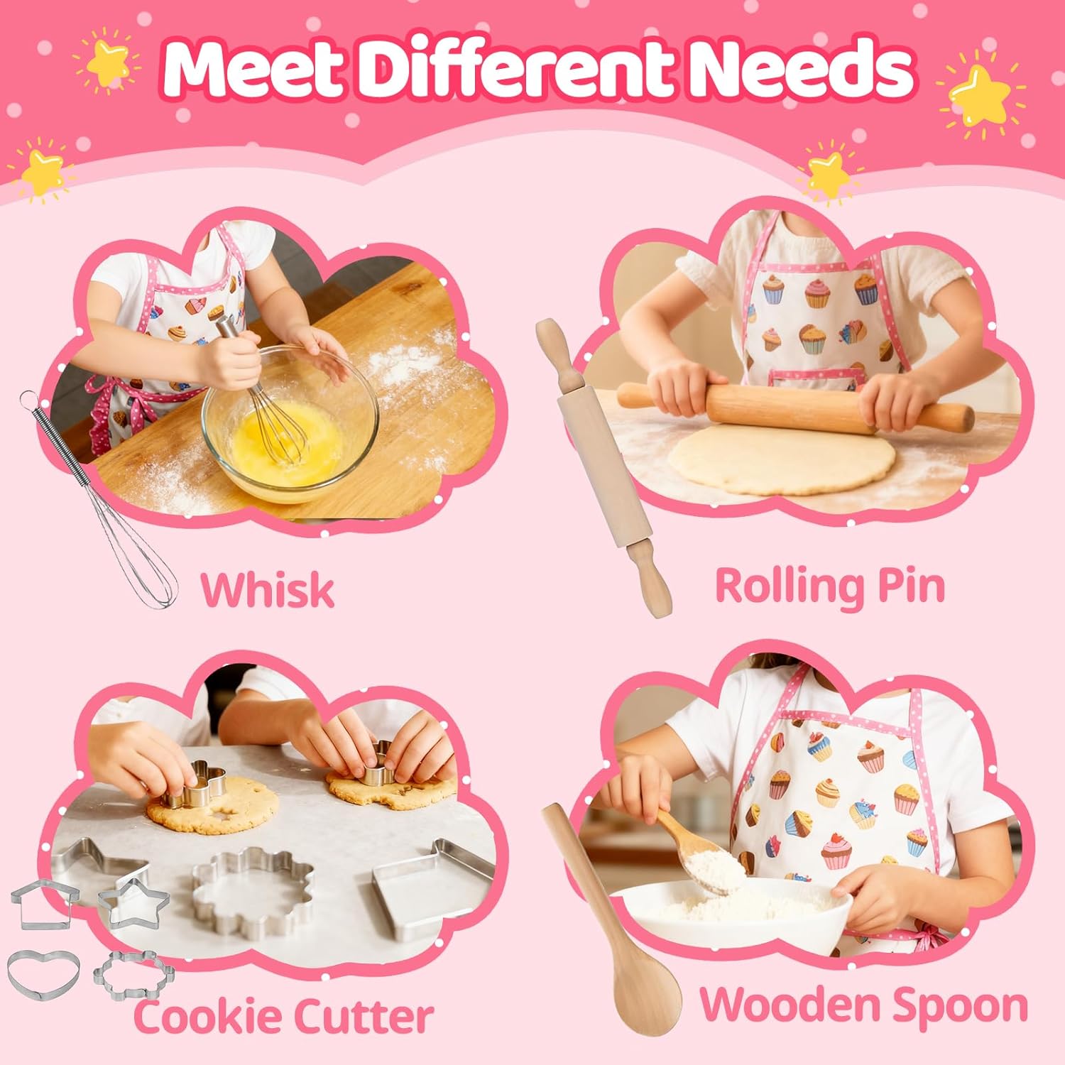 11 PCS Kids Baking Set for Girls, Chef Costume with Adjustable Apron & Hat, Pretend Play Kitchen Toys for Toddlers 3-8, Birthday Xmas Gifts for Little Chefs - Image 4