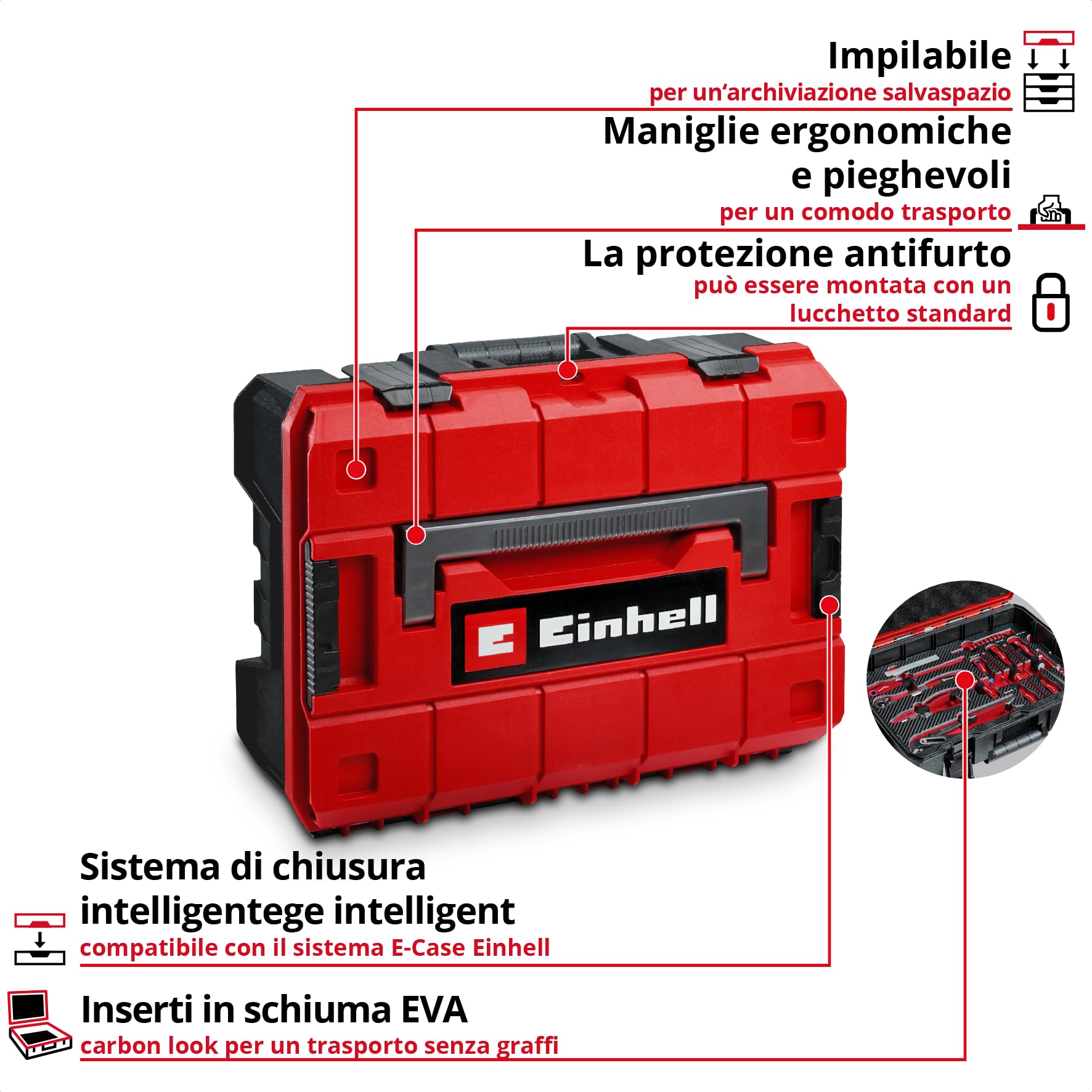 Einhell E-Case 153 pezzi valigetta portautensili Hobby | Riparazione elettronica | pinze elettronica | set capicorda | spazzola metallica | lime | morsetti molla | valigetta sistema