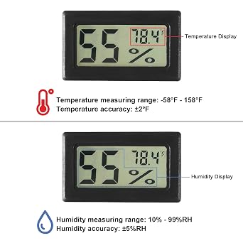 2Pcs TPM-10 Digital Mini Hygrometer Thermometer Gauge with Probe LCD Display Fahrenheit Indoor Temperature Humidity Meter for Incubator Reptile Plant Terrarium Humidor Guitar Case Greenhouse
