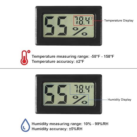 2Pcs TPM-10 Digital Mini Hygrometer Thermometer Gauge with Probe LCD Display Fahrenheit Indoor Temperature Humidity Meter for Incubator Reptile Plant Terrarium Humidor Guitar Case Greenhouse