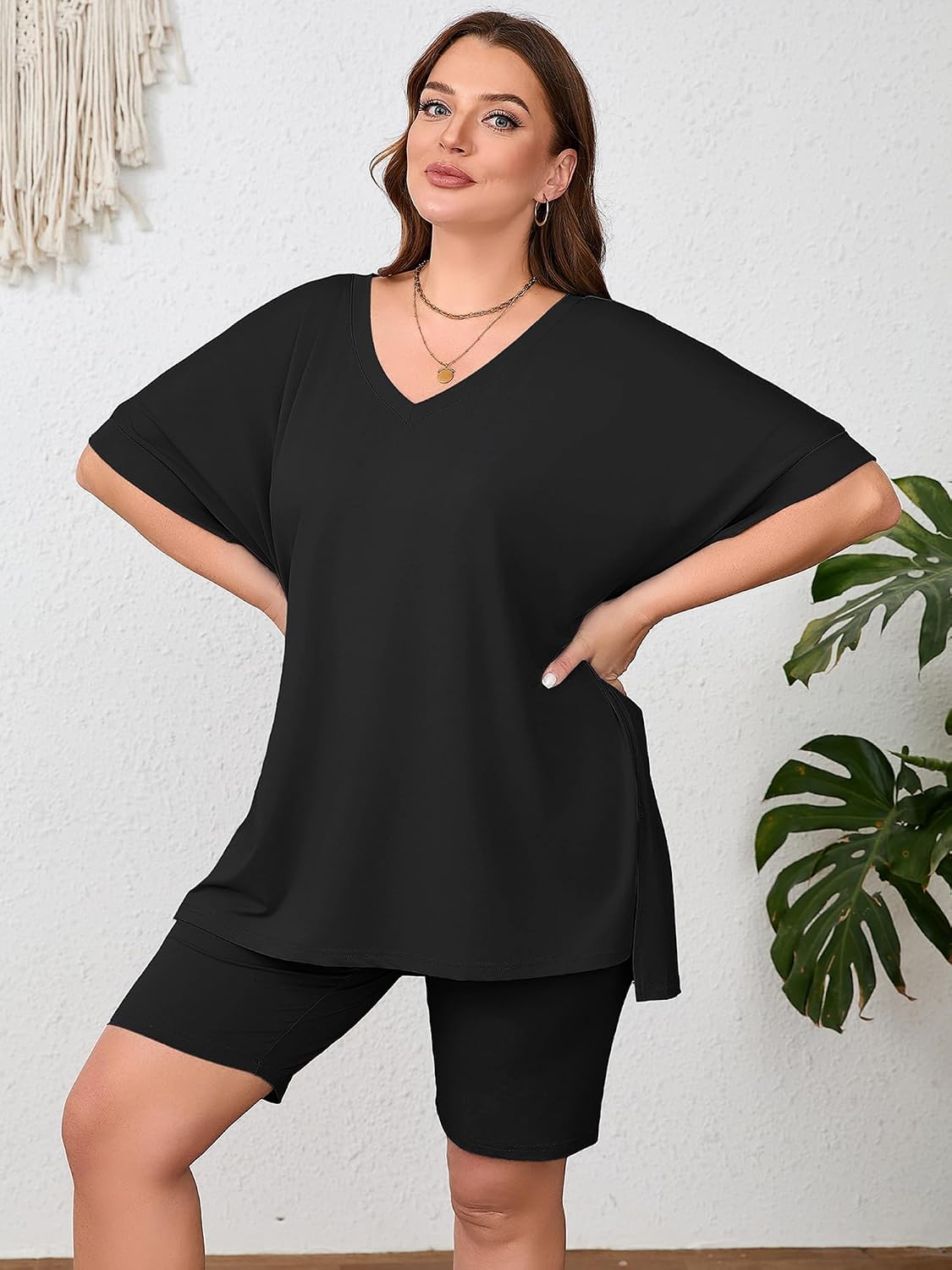 AusLook Women's Plus Size 2 Piece Short Outfits Set Short Sleeve Tops and Shorts Pants Lounge Jogging outfits Matching Set
