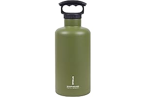 FIFTY-FIFTY Growler, Double Wall Vacuum Insulated Water Bottle, Stainless Steel, 3 Finger Cap, 64oz/1.9L
