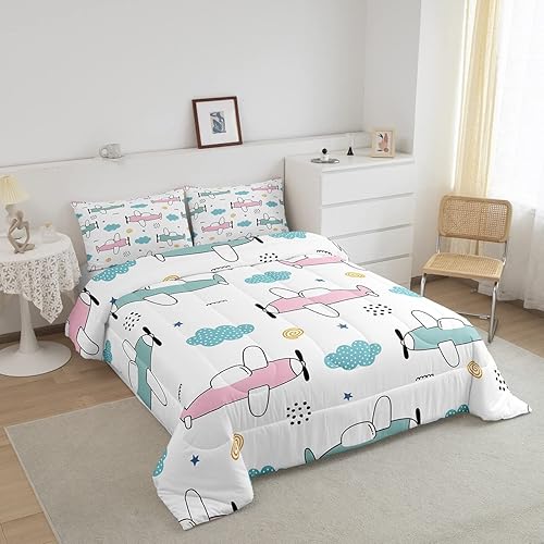 Miniatura 2 de Erosebridal Juego de edredón de aviones de dibujos animados, ropa de cama tamaño individual, ropa de cama de avión para niños y niñas, lindo juego