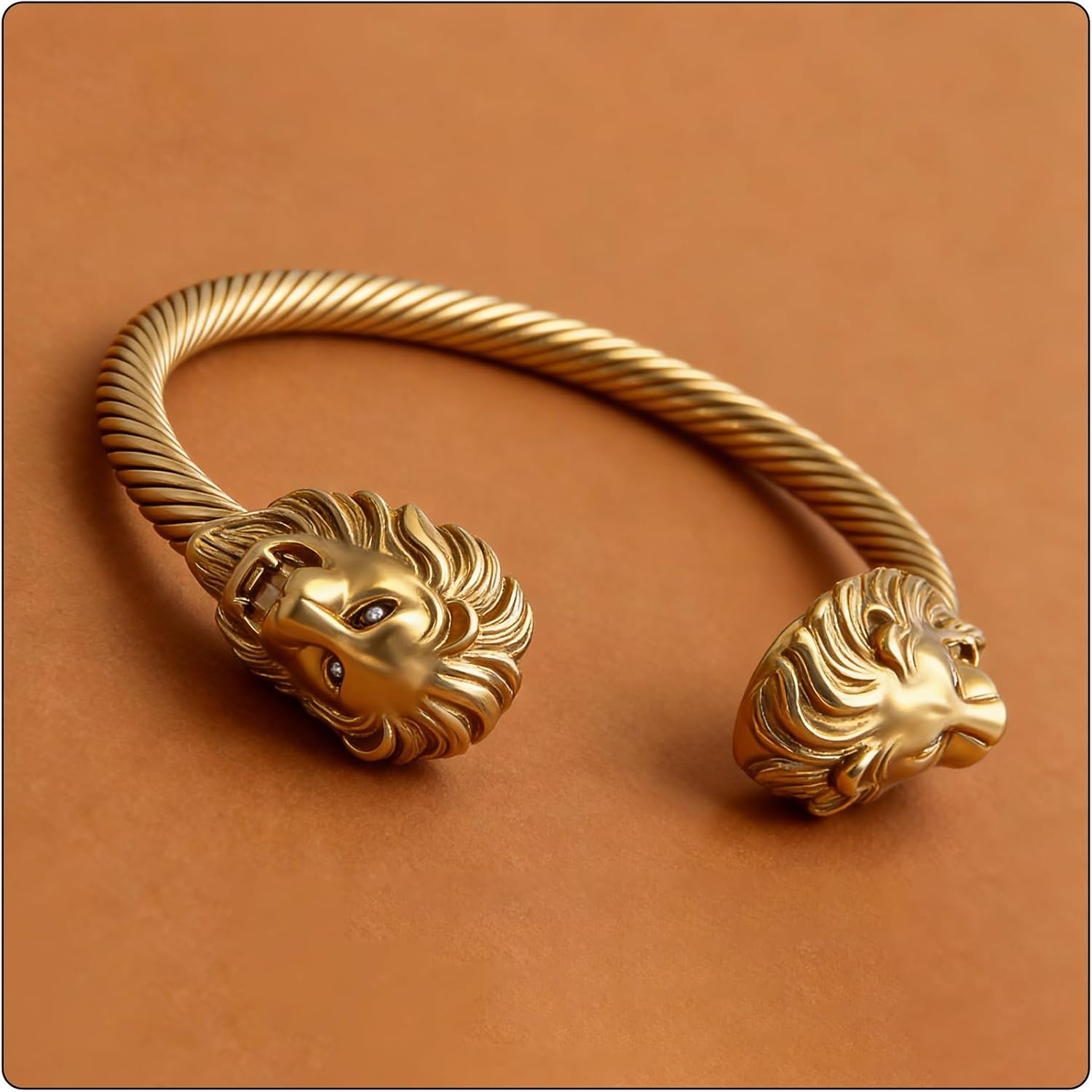 Men's Lion Cuff Bracelet Stainless Steel Gold Cable Wire Bangle Adjustable Wrist Band Jewelry Stack for Mens Fashion Classic Twisted Design
