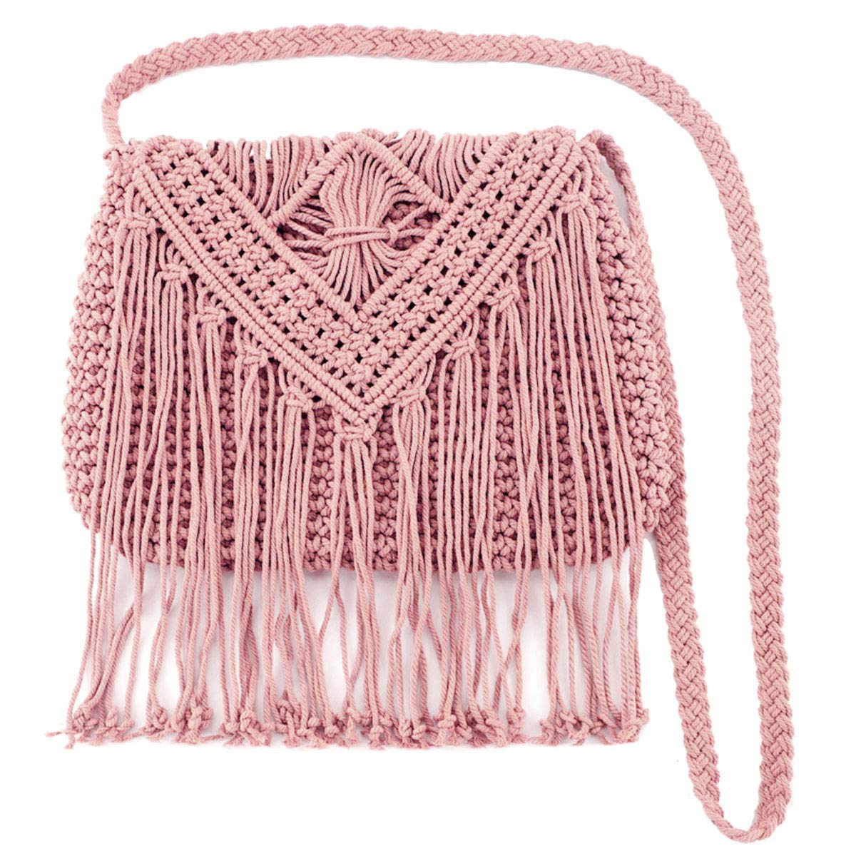 Van Caro Handwoven Cotton Straw Shoulder Bag Crochet Tassel Beach Bohemian Purse for Women