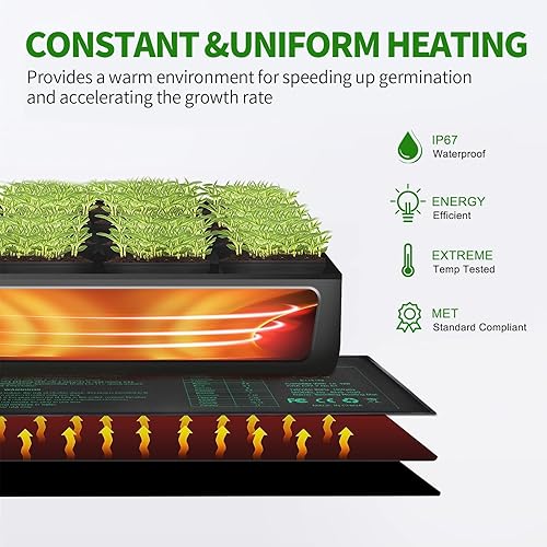 Vista 34 de Bestio Tapete térmico de plántulas de 10 x 20.75 pulgadas, impermeable, para inicio de semillas, tapete de calentamiento para germinación