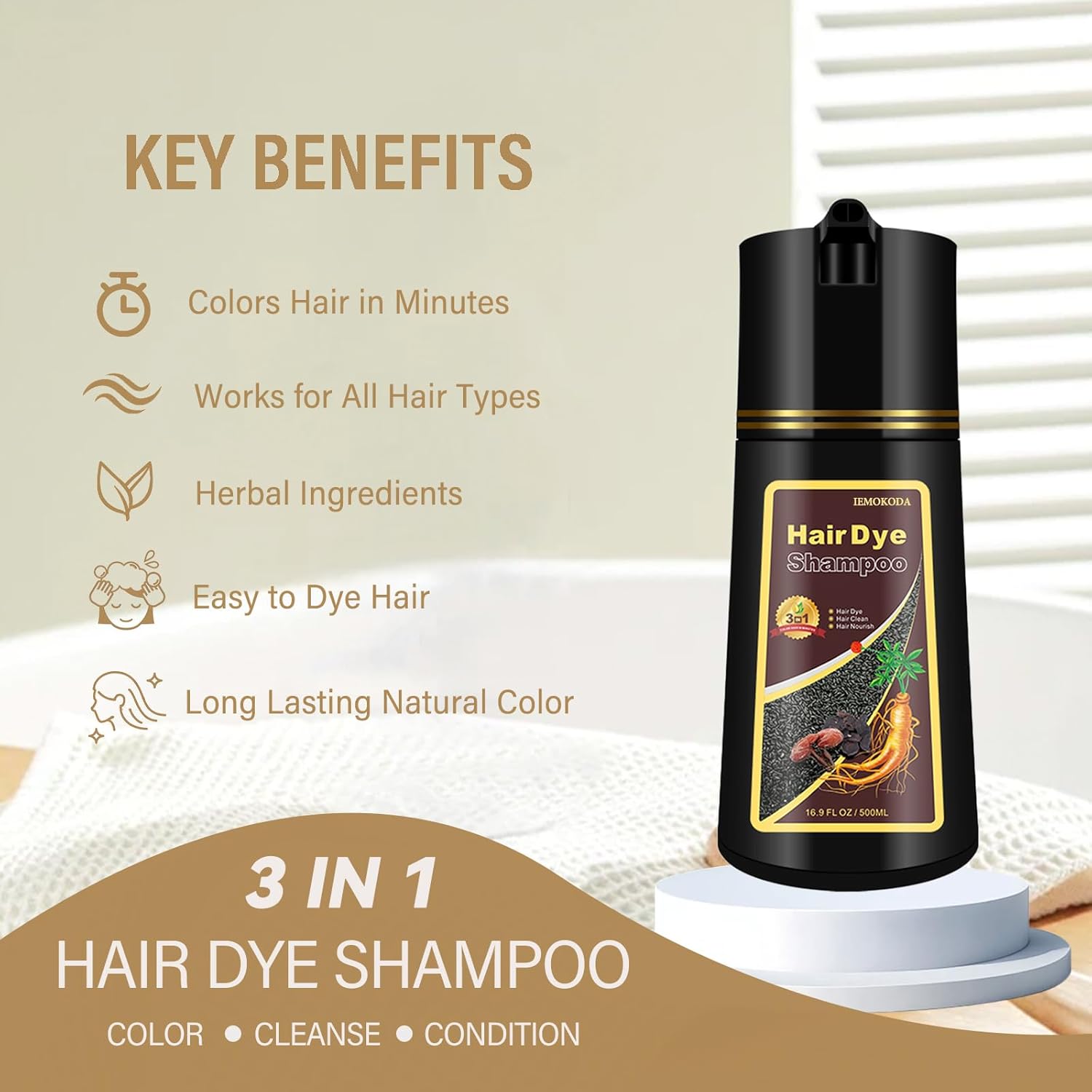 Fvquhvo Black Hair Dye Shampoo 3 in 1, Hair Color Shampoo for Women Men, Covers Gray in Minutes, Instant Black Hair Shampoo, Champu Para Canas, Easy to Use 16.90 Fl Oz - Image 2