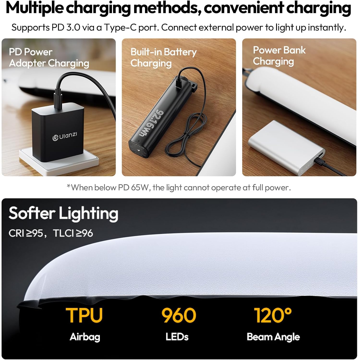 Ulanzi UA50 50W Inflatable LED Air Pillar Light 2700K-6500K Bi-Color Video Light Tube with N52 Magnets CRI 95+ Portable Soft Light for Cosplay Livestream & Studio Type-C PD 65W Input 850mm