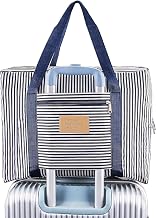Foldable Travel Duffel Bag with Trolley Sleeve, Large Capacity Luggage Storage Bag, Waterproof Carry-On Tote for Travel, Moving, Shopping, Dorm Storage, Striped Navy Blue