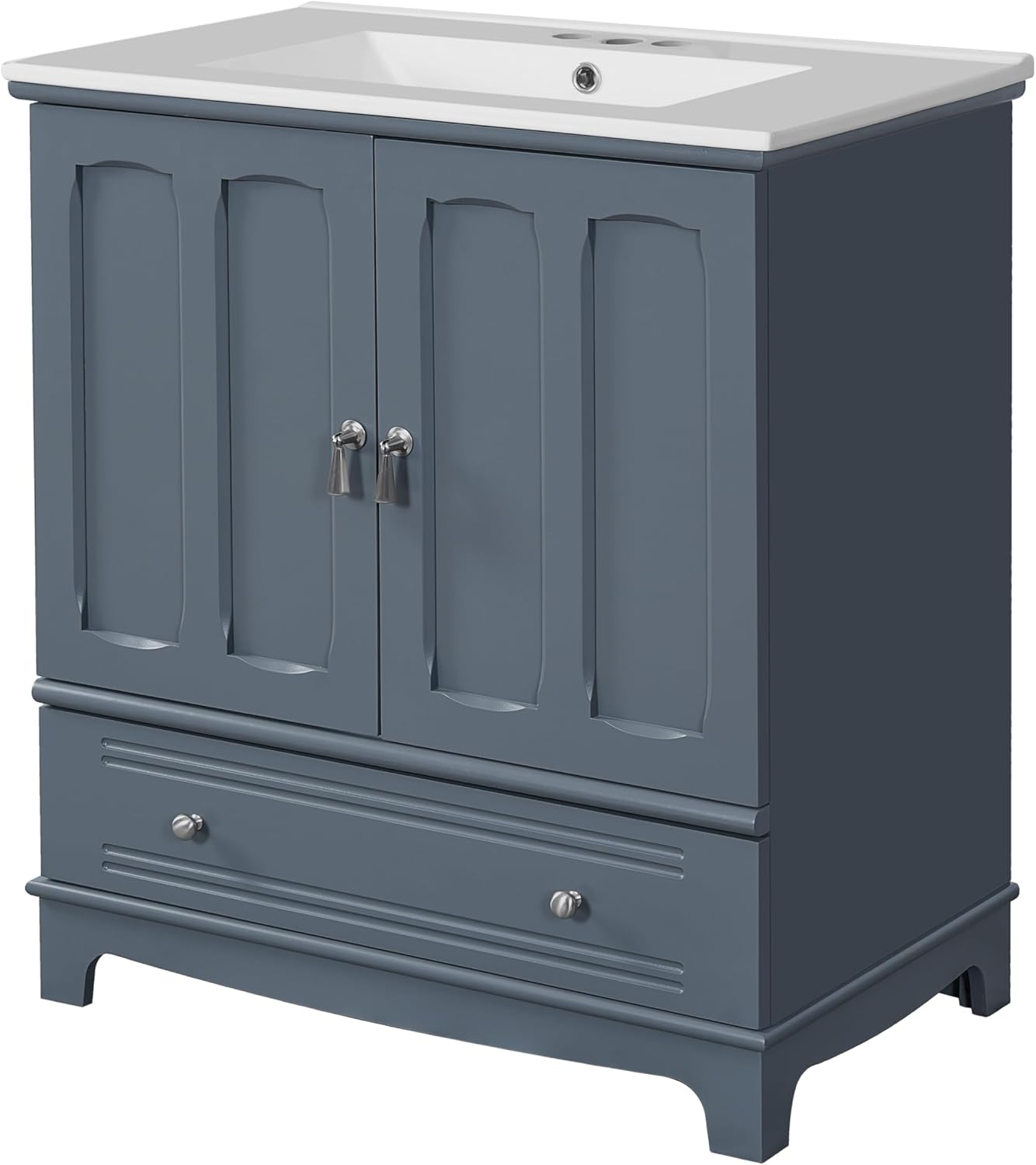 Merax 30 Inch Bathroom Vanity with Sink, Freestanding Painted Bathroom Vanity Cabinet with 2 Doors & 1 Drawer, Solid Wood Frame, Ceramic Sink