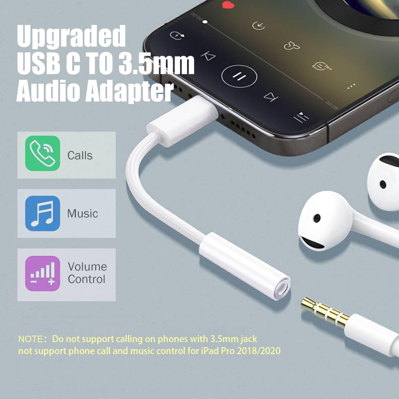 Adattatore da USB C a jack per cuffie femmina da 3,5 mm, cavo da USB C a Aux Audio Dongle compatibile con iPhone 16/15 Pro Max 16/15 Pro 16/15, Samsung Galaxy S24/S23/S22/S21 Ultra, iPad Pro, Pixel 8