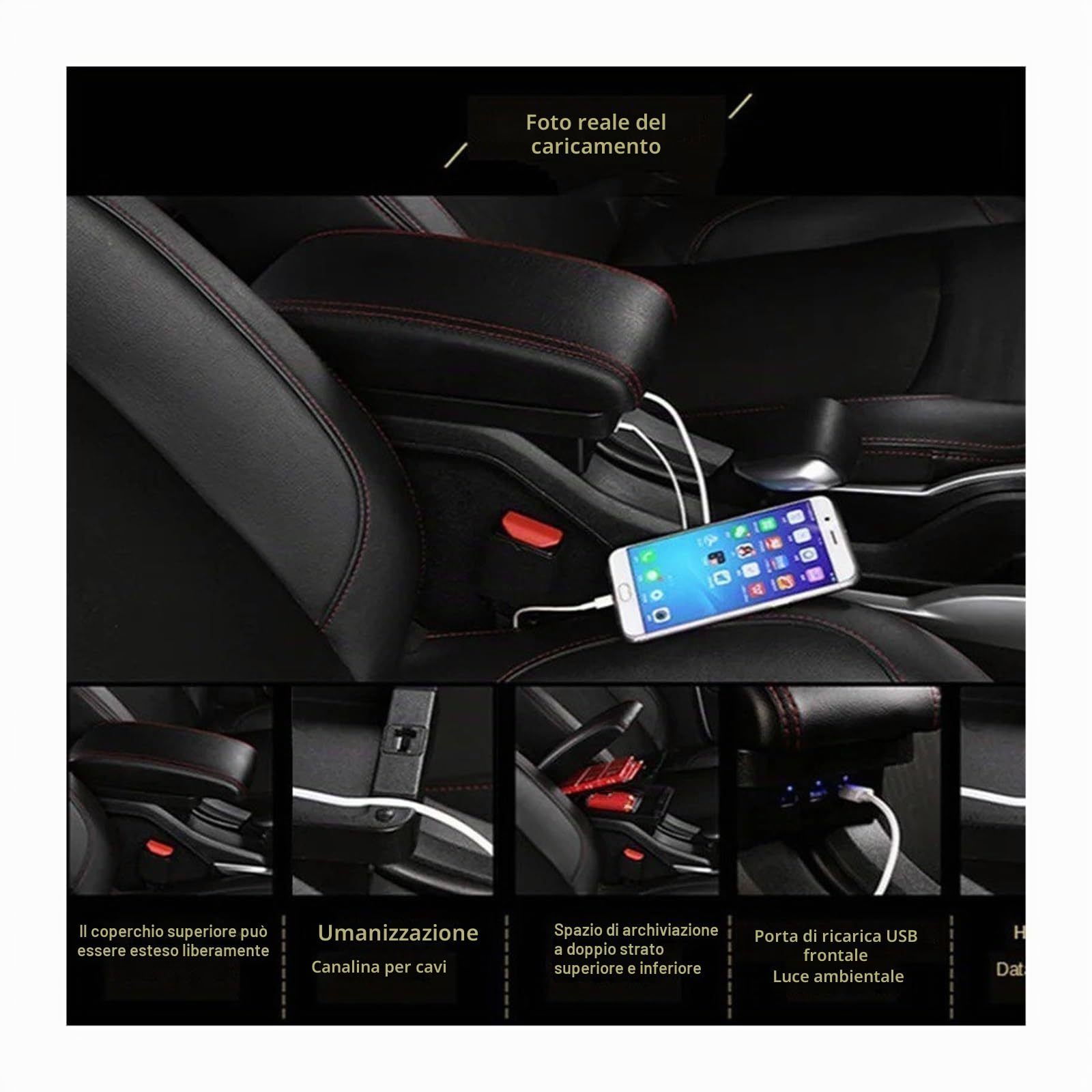 per Peugeot 2008 2012-2018 Box Bracciolo per Auto Parti di Adattamento Dettagli Interni Box Portaoggetti Centrale Speciale Bracciolo Braccio USB Bracciolo Box Centro(A Black White Line)