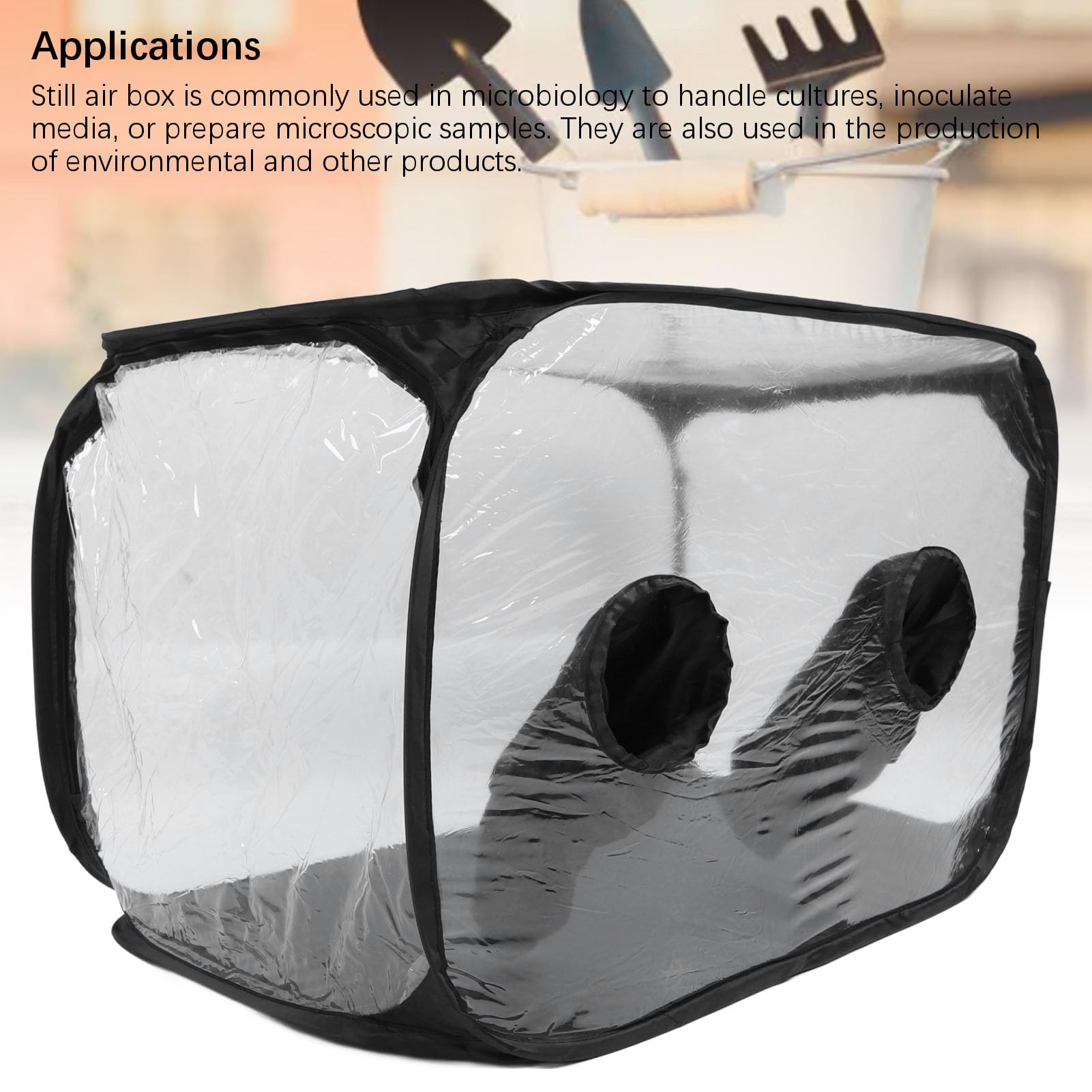SIXRUN Caja de Aire Quieto para Microbiología, PVC Transparente Plegable, con Soporte de Acero Inoxidable, 80x50x50cm, Portátil para Cultivo de Hongos