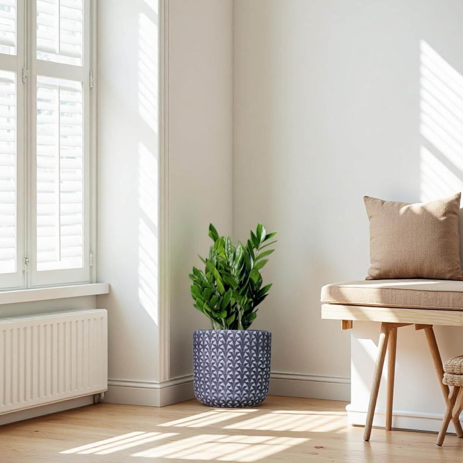 9.5 inch Outdoor Plant Pot Flower Planter for Indoor and Garden Plants with Drainage Hole, Round Pineapple Pattern Set of 2 (Dark Grey)