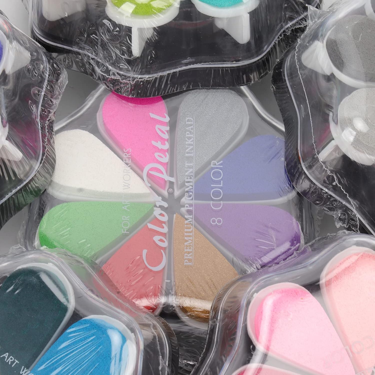 Vomeko 6 Pcs Craft Ink Pads,Washable Ink Pad,Petal Shape 48 Metal Colors DIY Rubber Stamp Pad,for Card Making, Scrapbook, Painting