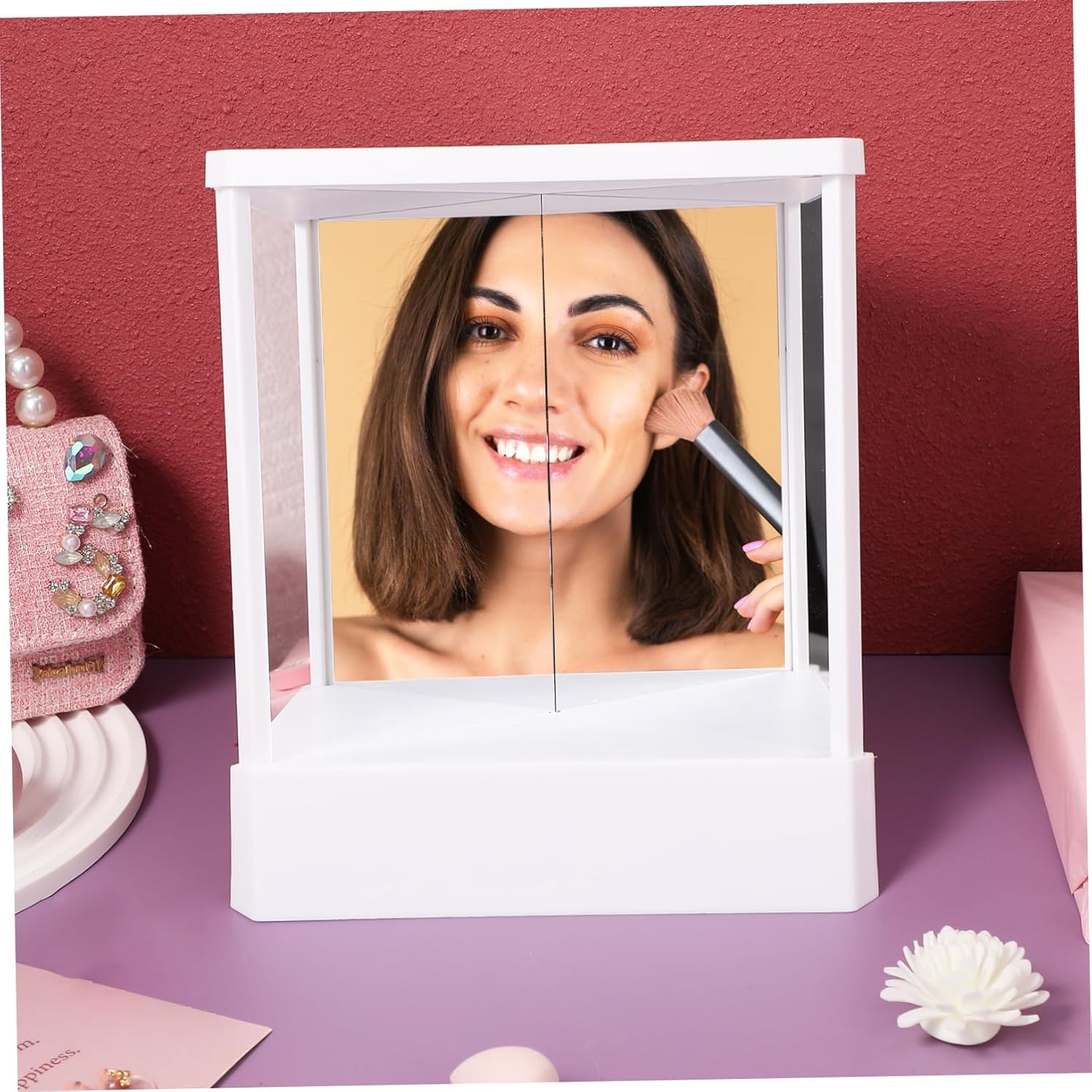 Non Reversing Cosmetic Mirror with Rotation Dual Sided Magnifying and Standard Reflection Mirror for Home Desktop Use