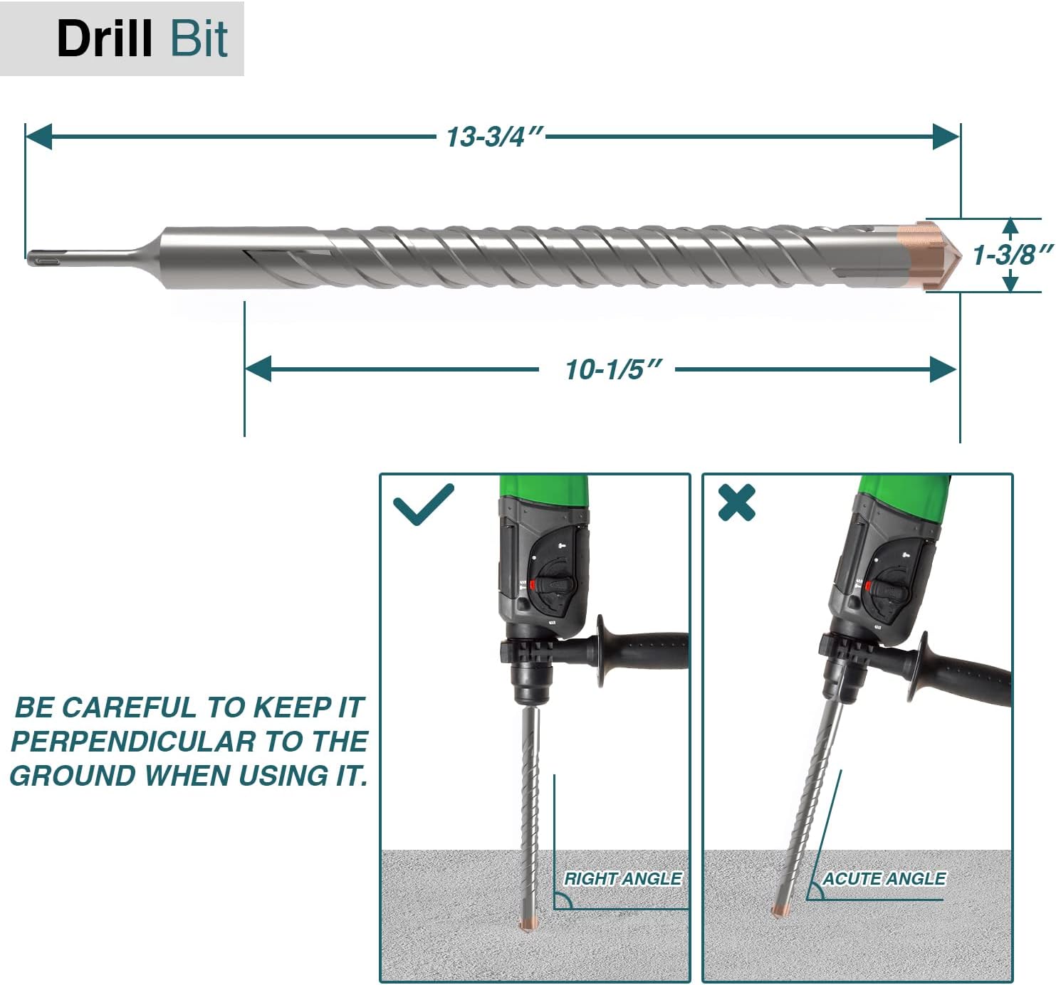 ECOOPTS 1-3/8" SDS Plus Rotary Hammer Drill Bit for Concrete Cement Masonry