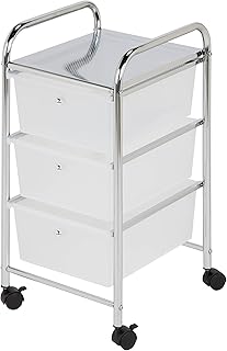 Honey-Can-Do 3-Drawer Plastic Storage Cart on Wheels,Silver