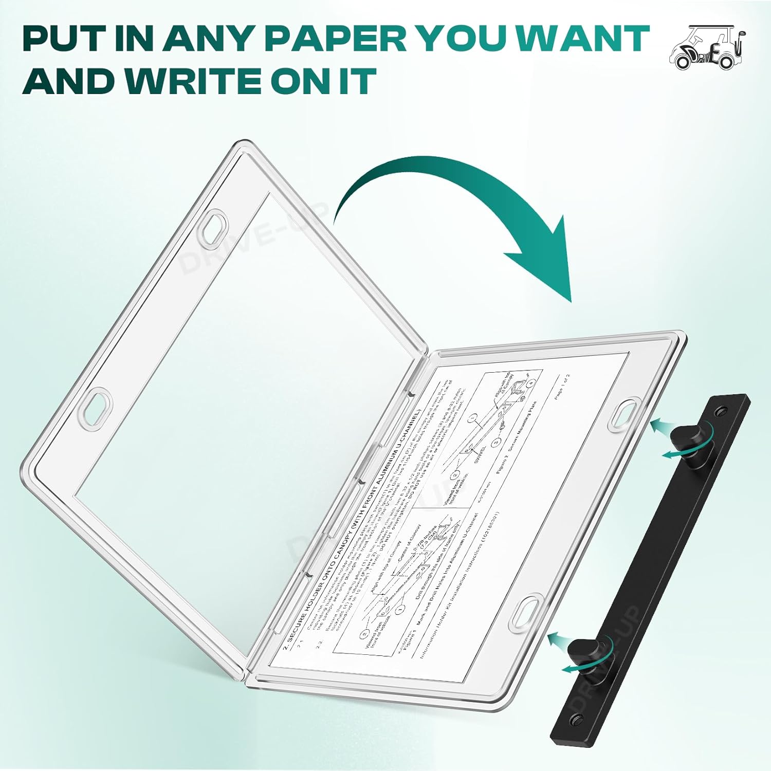 DRIVE UP Golf Cart Transparent Hinged Message Holder for Club Car Models