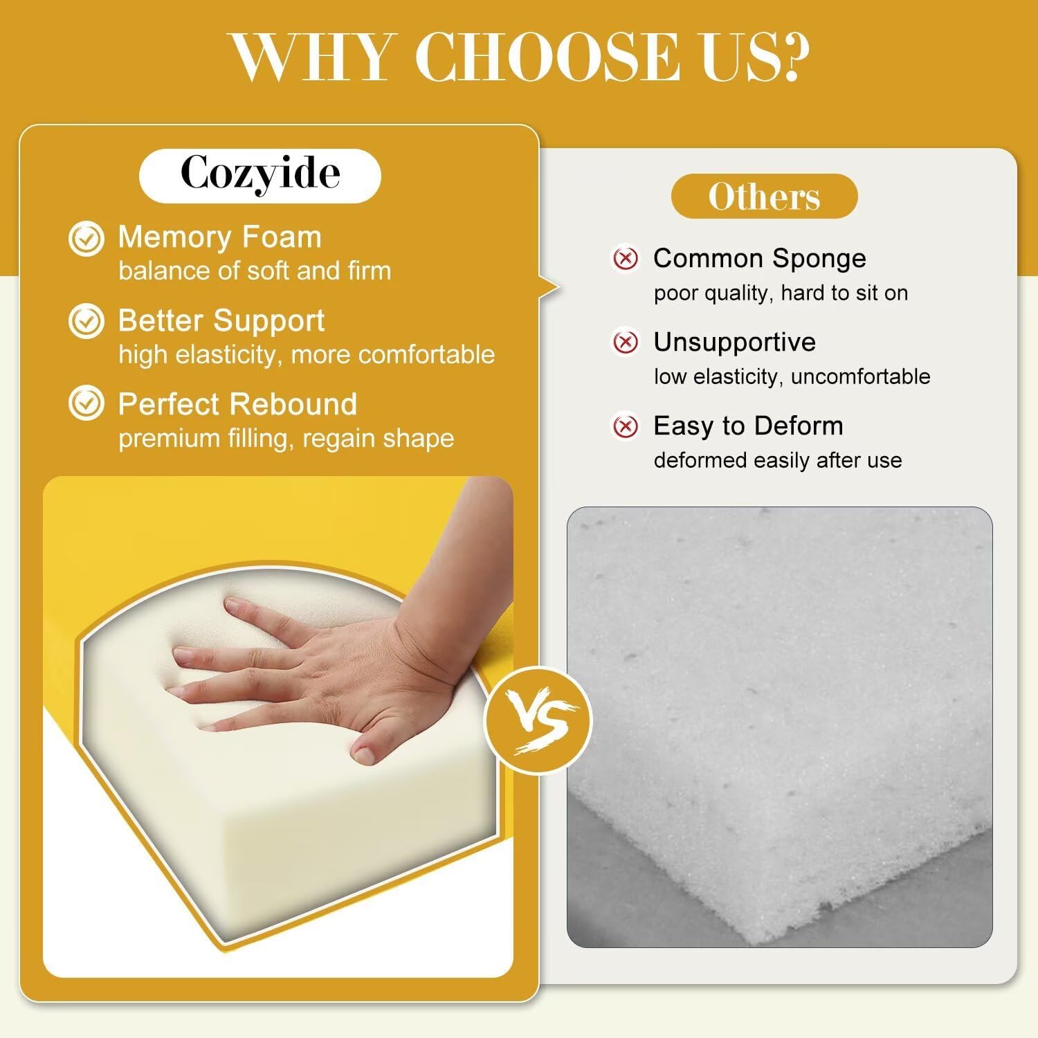 Cozyide Outdoor Chair Cushions, Waterproof Patio Seat Cushions with Adjustable Straps, Round Corner Patio Chair Cushions for Garden, Yellow, 17x16x2 Inch (Pack of 2)