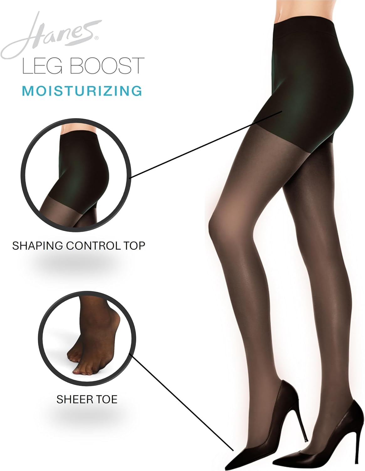 Hanes Leg Boost Women's Moisturizing, Graduated Compression, Control Top, Sheer Toe, Tights