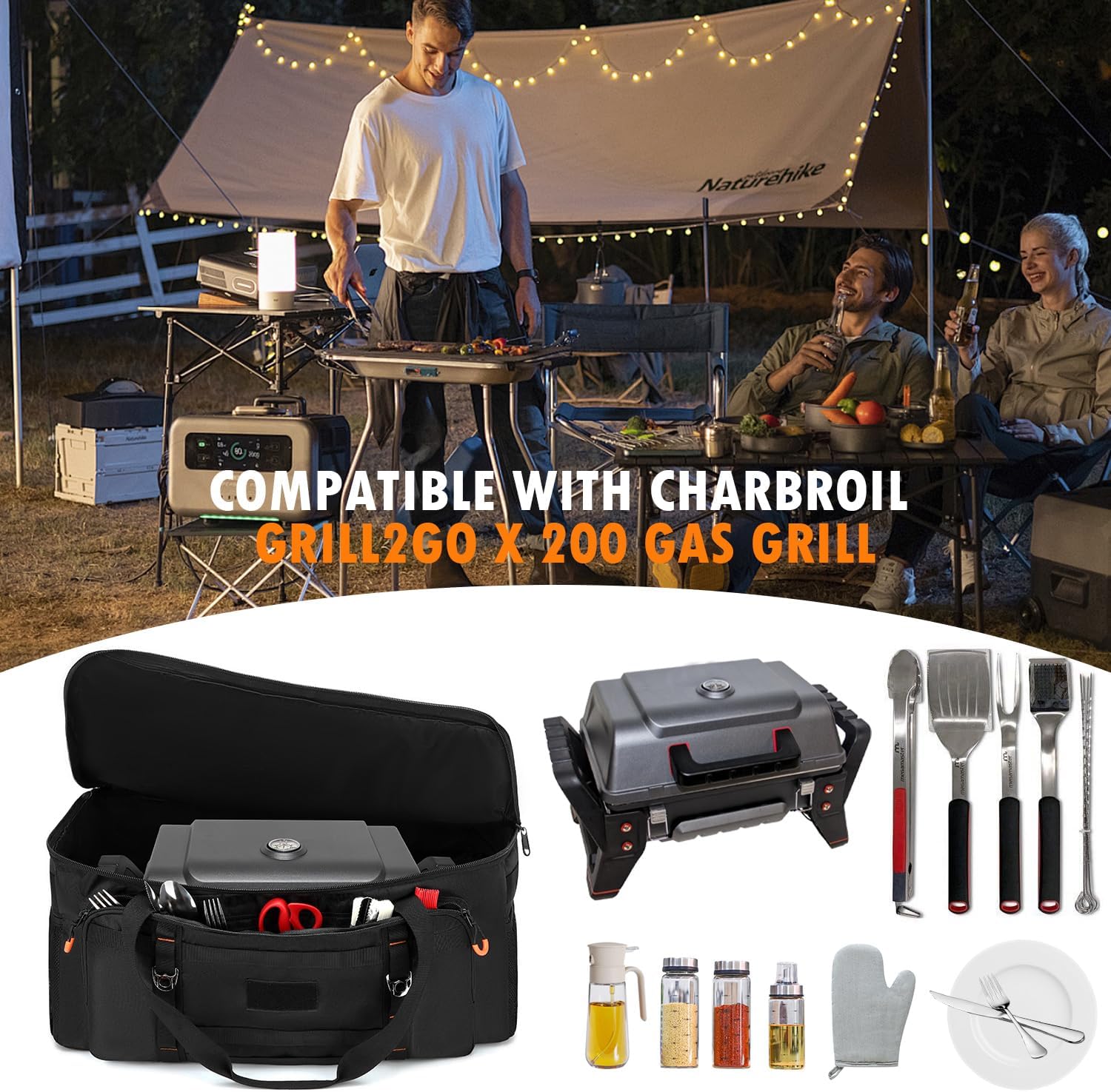 Grill Carry Case Compatible with Char-Broil Grill2Go X200 1-Burner Portable Propane Gas Grill Cover Bag for BBQ Tools & Accessories (Bag only) 25" L x 17" W x 12" H
