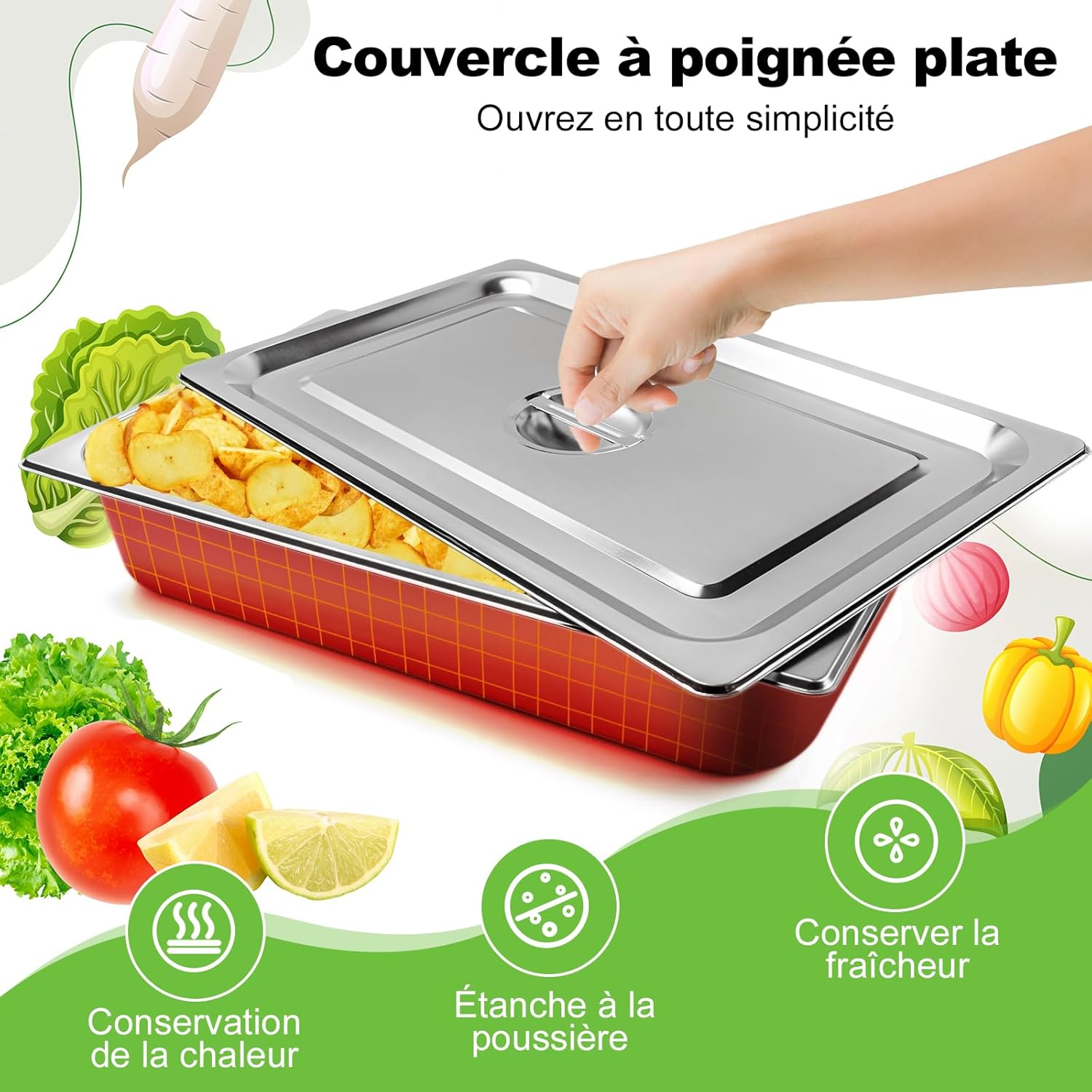 4 Pack Stainless Steel Hotel Pan 1/1 Full Size x 4" Deep Steam Table PAN 0.8 mm Thick with Lid Anti Jam PAN Stainless Steel Steamer 20.8 x 12.8 x 4 inch for Hotel Restaurant Buffet