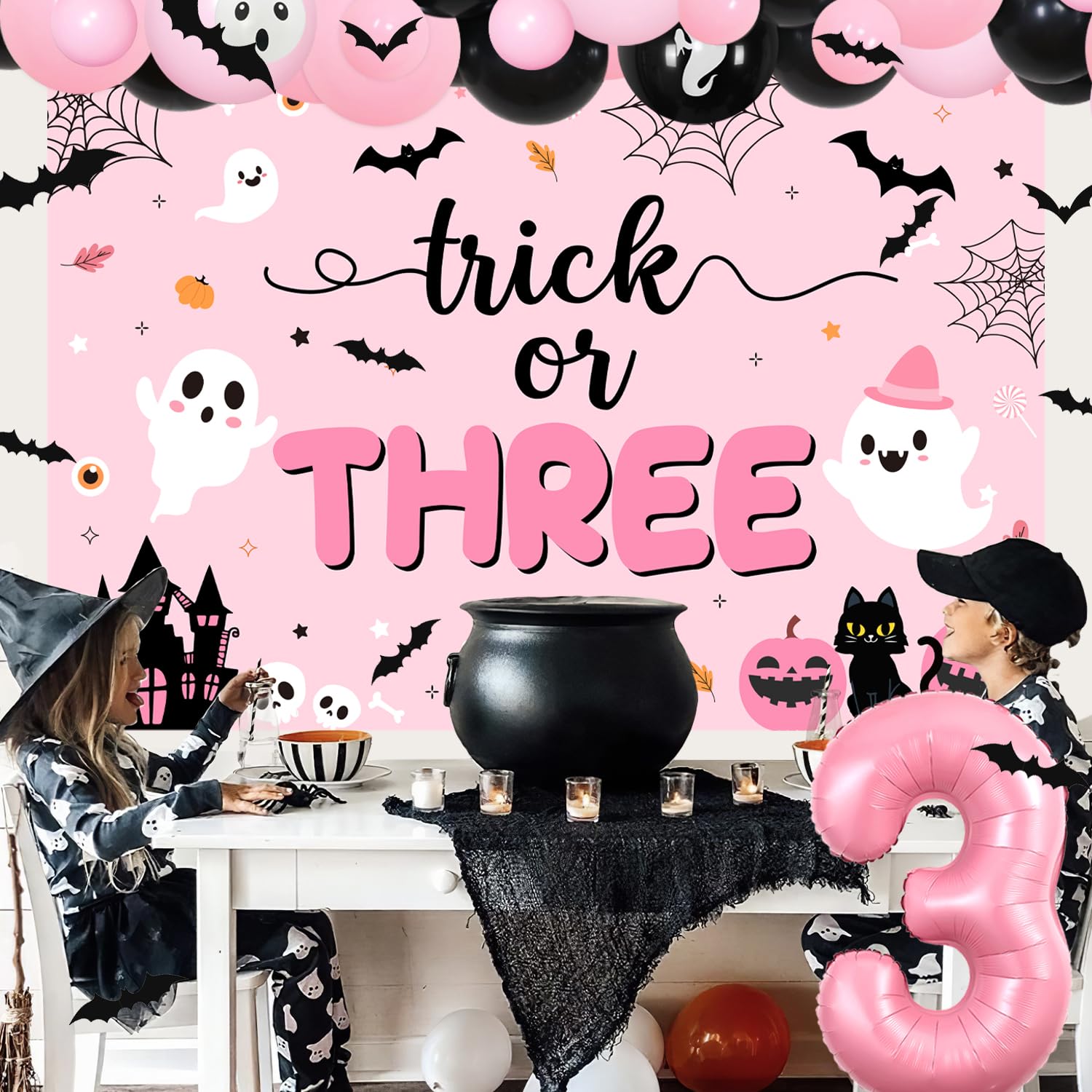 Happy Boo Day Party Decorations Kit – Pink Orange Halloween Birthday Backdrop, Banner, Cake Topper, Ghost Balloons For Girls 1st 2nd 3rd Bday - View #3