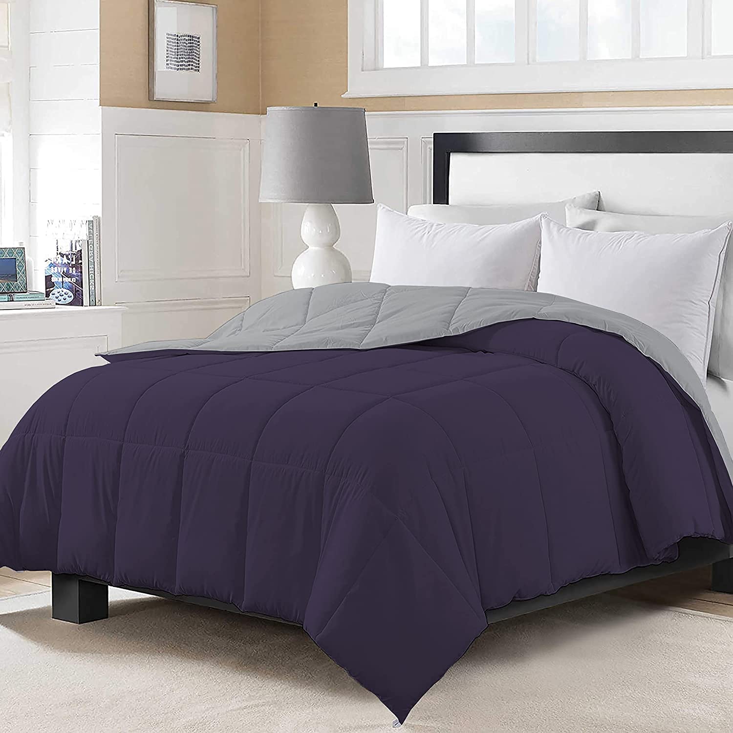 200 GSM Microfiber Fill Soft Down Alternative Reversible Comforter King Bed Size (92" x 106") - Ac Comforter for All Season |Comforter/Blanket/Quilt/Rajai - Navy Blue/Silver-picture-33