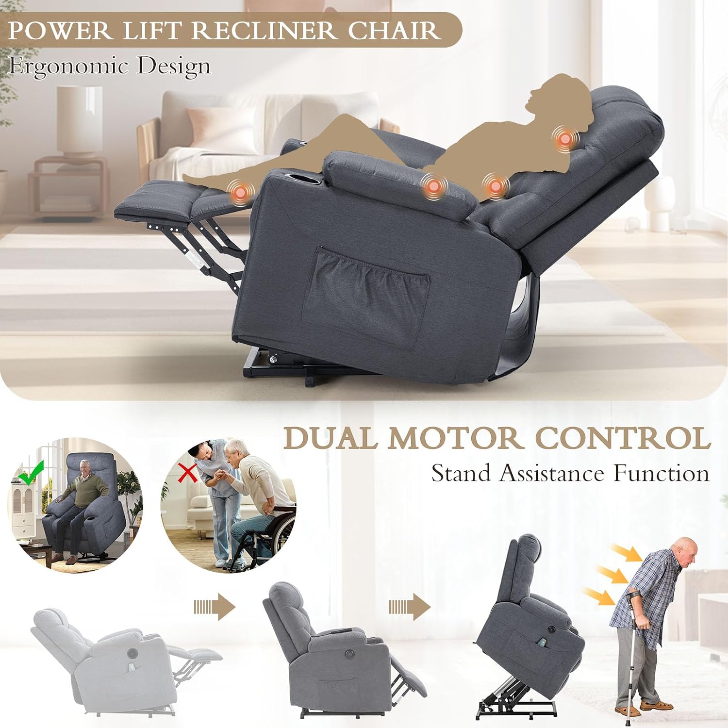 Esright Power Lift Recliner Chair demonstrating stand assistance function