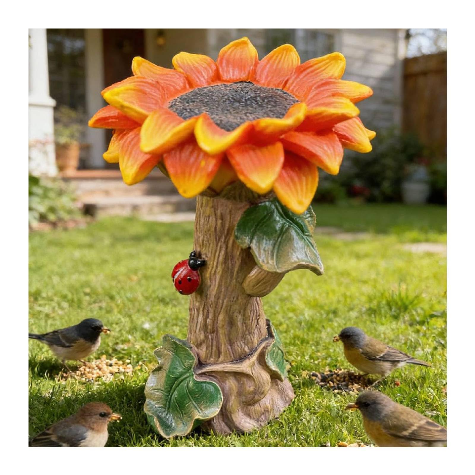Sunflower Bird Bath, Resin Outdoor Birdbath, 6.1inch Outside Standing Handmade Wild Bird Feeder Feeding Sculpture for Outdoor Patio Backyard Yard Garden Lawn Art Decor Gift