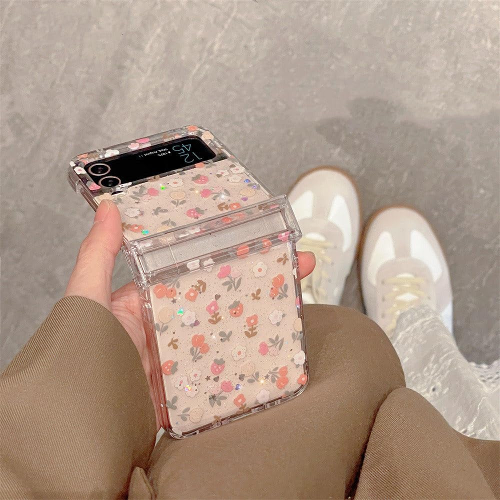 Luksusowa bransoletka z pereł Śliczny kwiatowy brokat Etui na telefon do Samsung Galaxy Z Flip 5 4 3 Flip3 Flip4 Korea Urocza okładka kwiatowa, TZ933,2, do Galaxy Z Flip 3