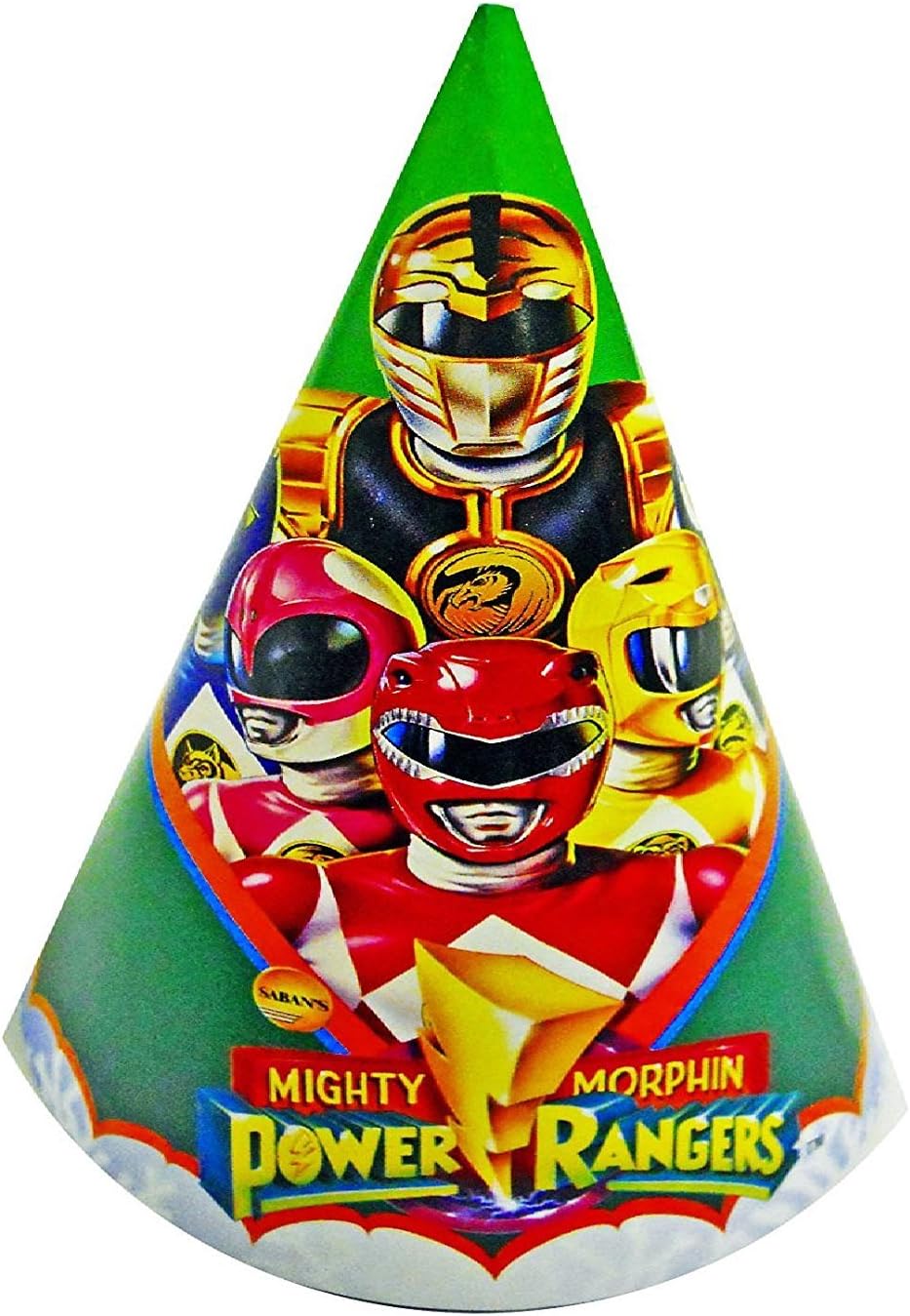 Power Rangers Mighty Morphin Birthday Party Hats - 8 Paper Hats Green