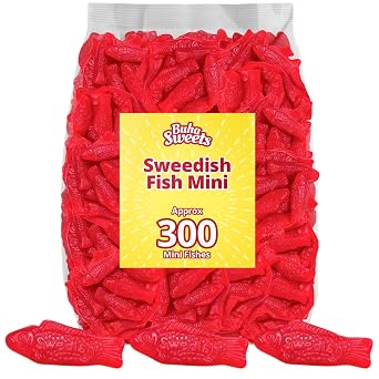 Swedish Mini Red Fish Gummy Candy Bulk Bag - Soft & Chewy Candy Classic Fruity Flavor Fun Fish Shaped Gummies For Parties, Snacks, Candy Bowls, and Treat Bags - 1.12 lb