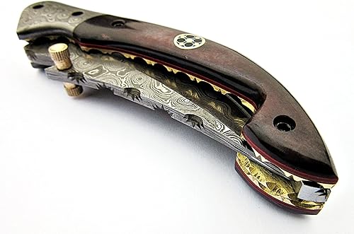 Miniatura 9 de TZ KNIVES FZ 01 Cuchillo de bolsillo de Damasco hecho a mano para hombres Cuchillo plegable con bloqueo de forro Cuchillo de bushcraft para pesca