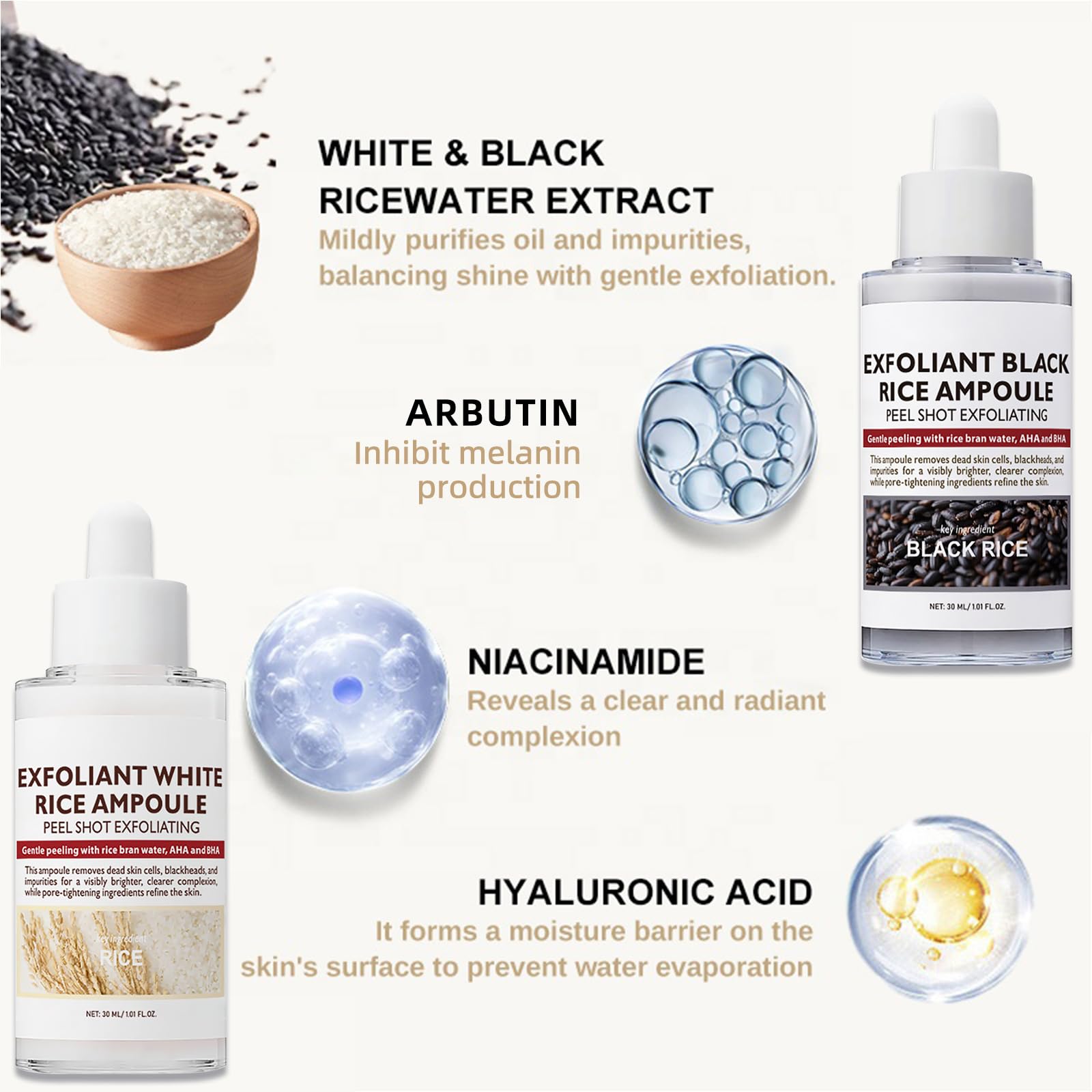 Peel Shot Glow Rice Ampoule Duo, White & Black Rice Face Scrub, Pore Minimizer & Blackhead Remover Serum - Image 3