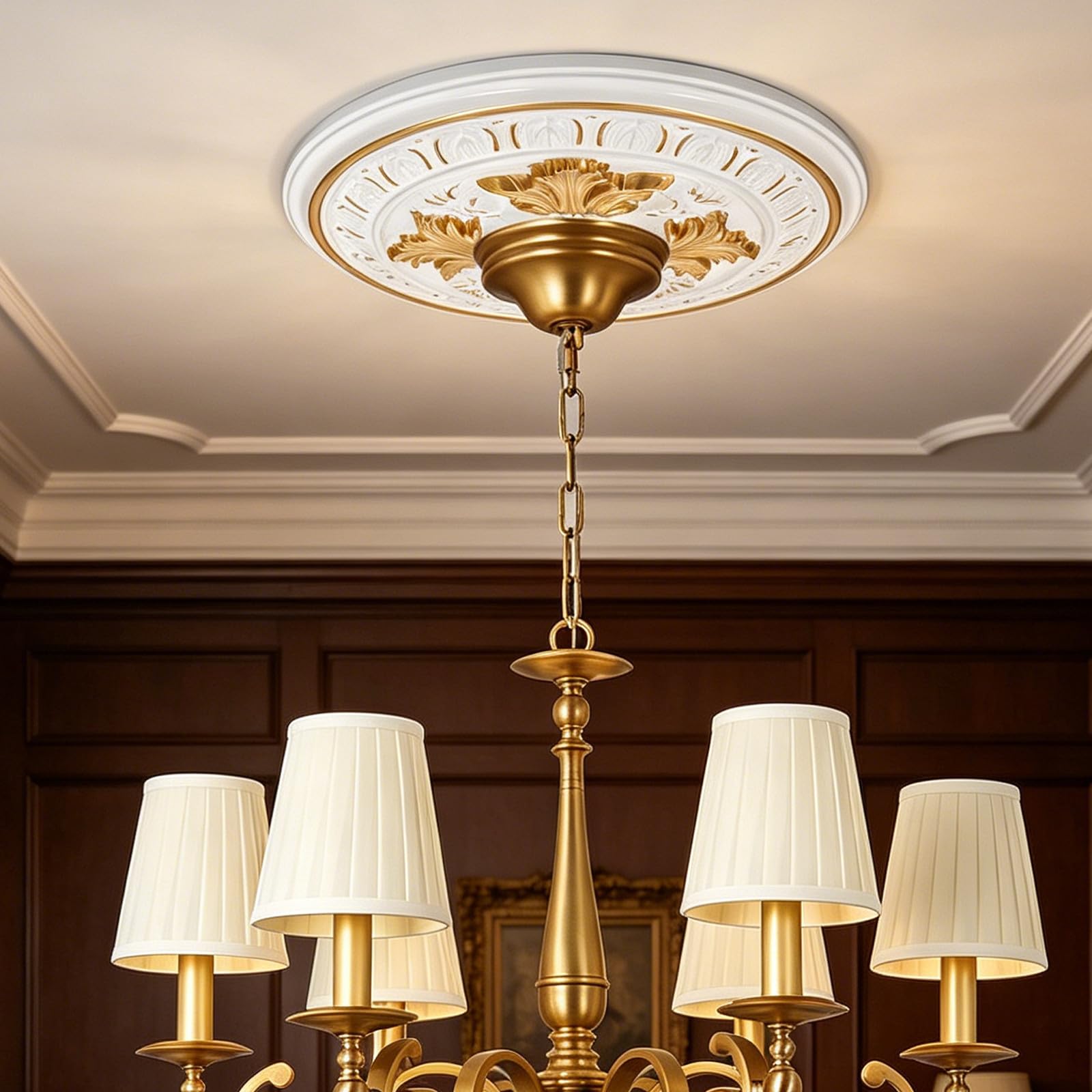 Toddmomy Anello decorativo per soffitto a medaglione - Cornice decorativa effetto gesso - Piastra rotonda bianca per apparecchi di illuminazione, nasconde le imperfezioni, diametro interno 4,3" e