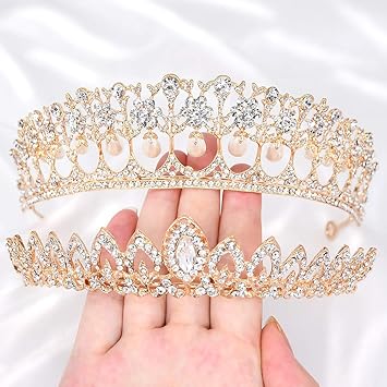 Rhinestone Crystal Tiaras and Crowns Headband For Women Birthday Pageant Wedding Prom Princess Crown (Gold 2pack)