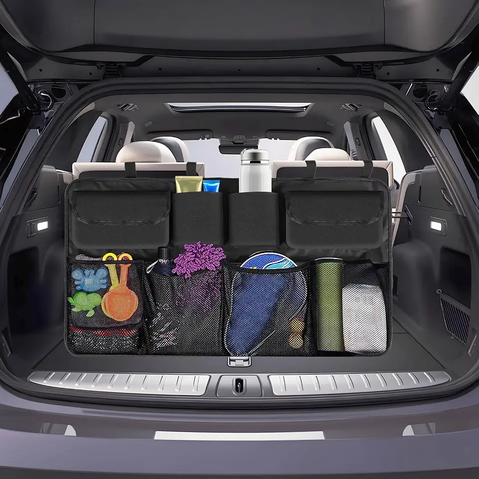 Organizador de Porta Malas Carro, Organizador de Pendurar no Banco Traseiro, Bolsa Dobrável de Armazenamento de Carro, Organizador de Porta-malas, 8 Compartimentos de Armazenamento